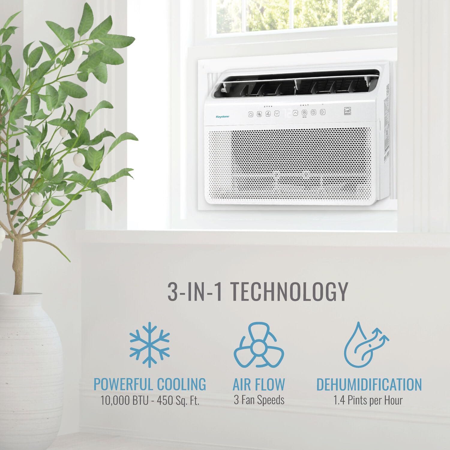 Keystone 10,000 Btu Window Mounted Inverter Air Conditioner, 115V, Energy Star Window Air Conditioner For Rooms Up To 450-Sq.Ft.