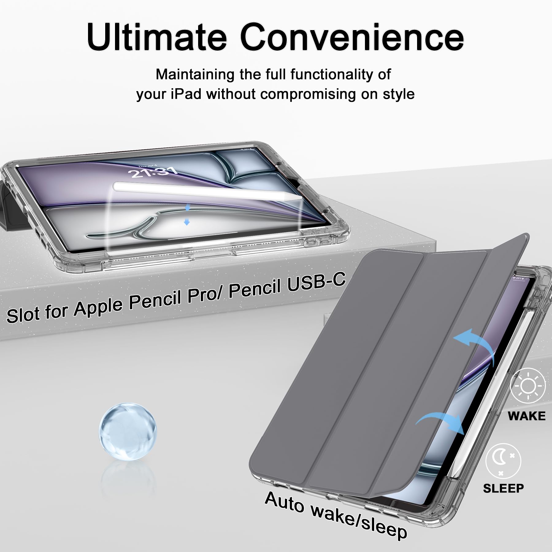 Sevrok Ipad Air 11'' M2 (2024)/Air 5Th/4Th Gen 10.9'' Case, Pencil Holder, Soft Leather Trifold Stand, Magnetic Smart Cover With