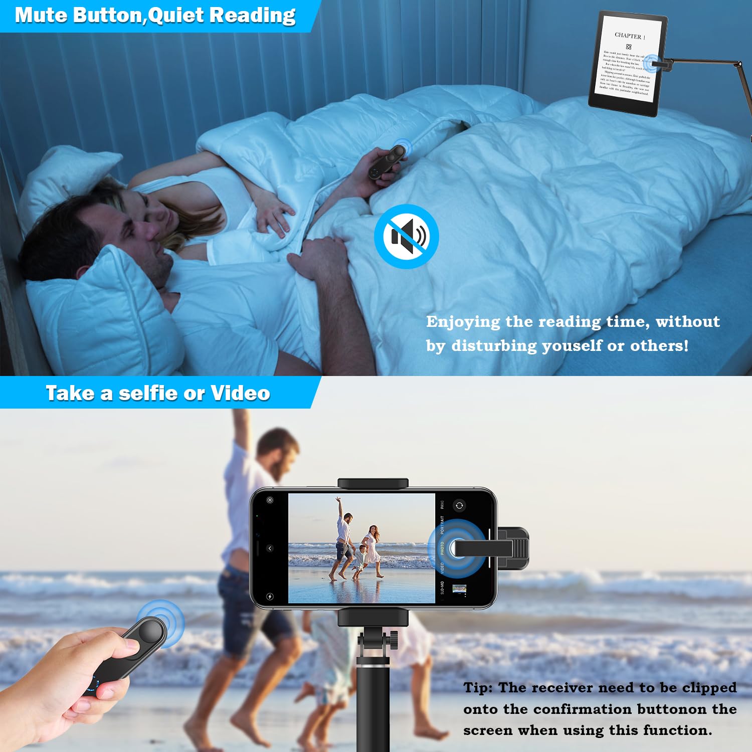 Langree Rf Remote Control Page Turner For Kindle Paperwhite Oasis Scribe Kobo, Kindle Accessories For Ereader, Remote Camera Shu