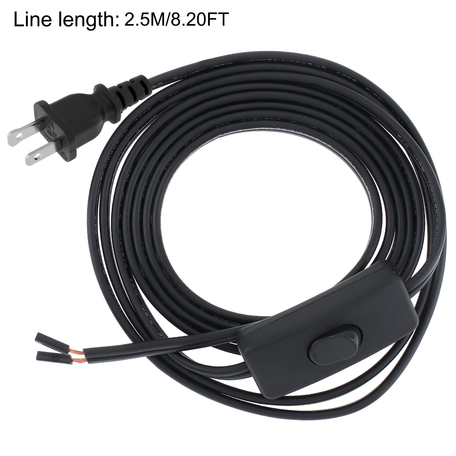 Rtnlit 8Ft Lamp Cord With On/Off Button Switch And Polarized Plug, Stripped Ends Ready For Wiring, 18Awg Spt 2 Replacement Power