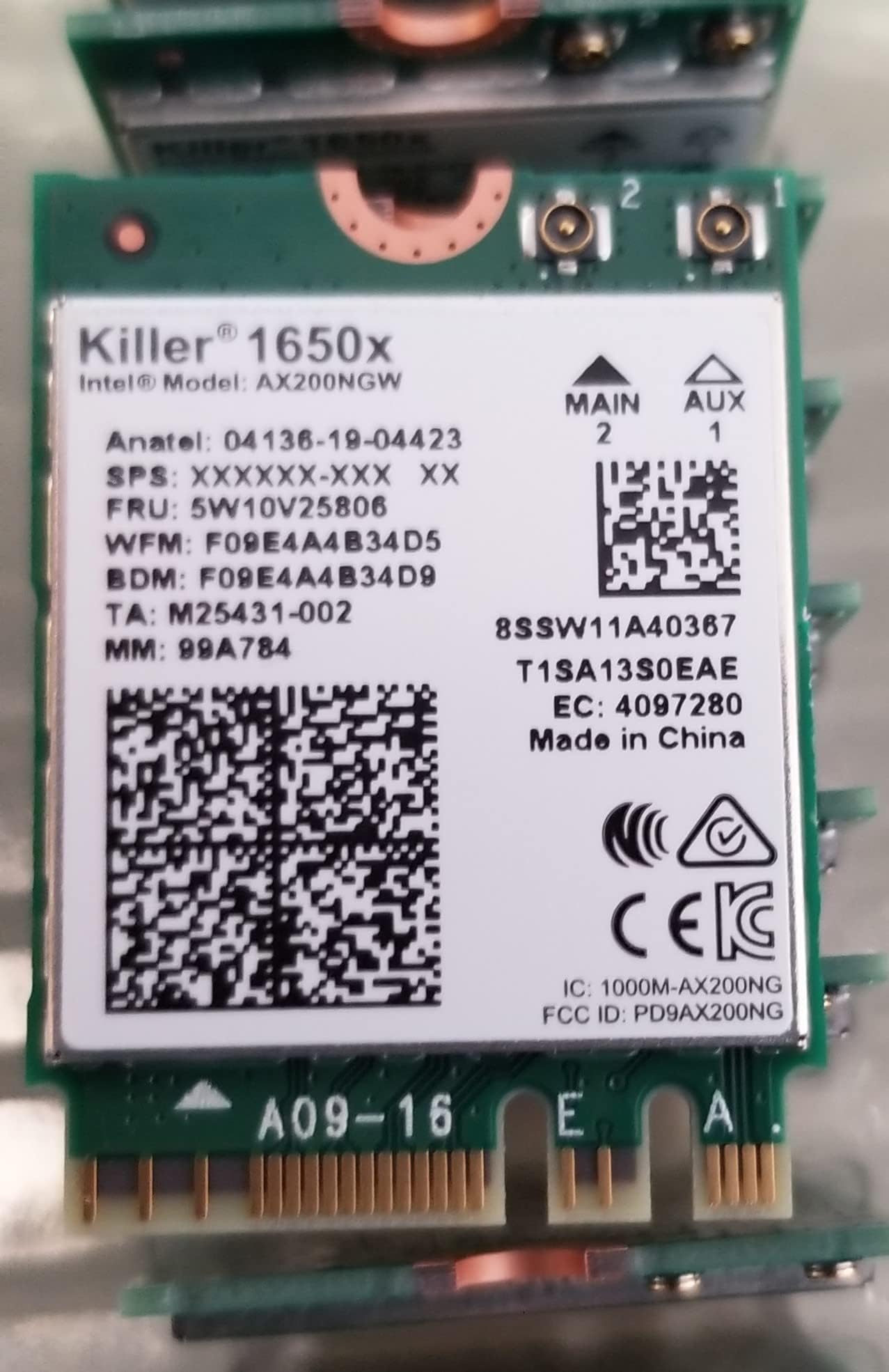 Killer Series for Intel AX1650x Gaming WiFi 6 Upgrade Adapter | M.2 WiFi Card for PCs | 2.4 Gbps WiFi | Bluetooth 5.2 Compatible