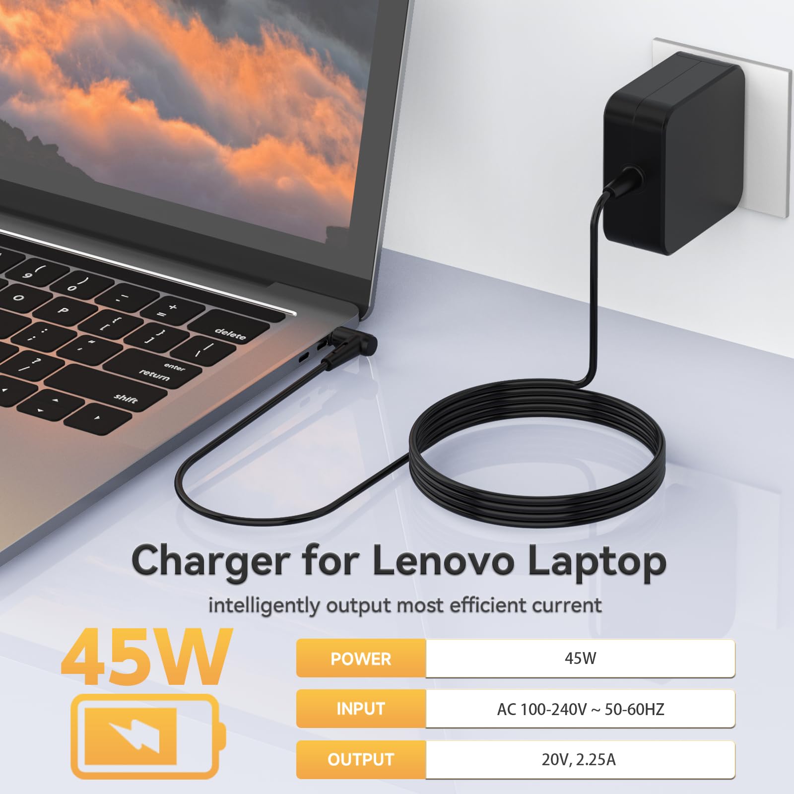 45W Laptop Charger For Lenovo Adl45Wcc, Pa 1450 55Ll, Adl45Wcg, Adl45Wcd, Adp 45Dw B, Gx20L23044, Gx20K11838; Lenovo Ideapad 1 3 5, Ideapad 330 330S 320 320S, Flex 4 5 6 Series Power Supply