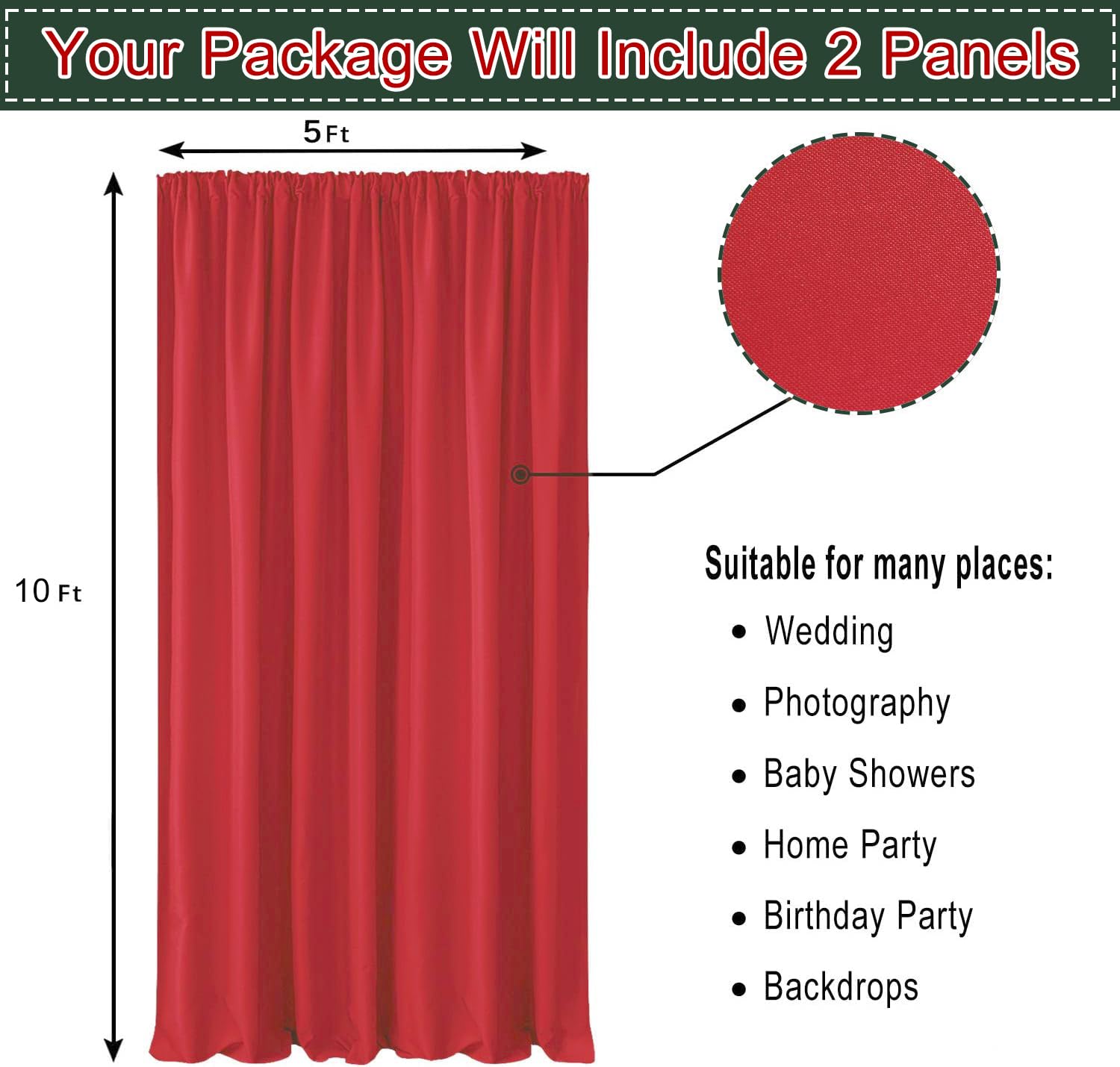 Hiasan Red Backdrop Curtains For Parties, Polyester Photography Backdrop Drapes For Family Gatherings, Wedding Decorations, 5Ftx