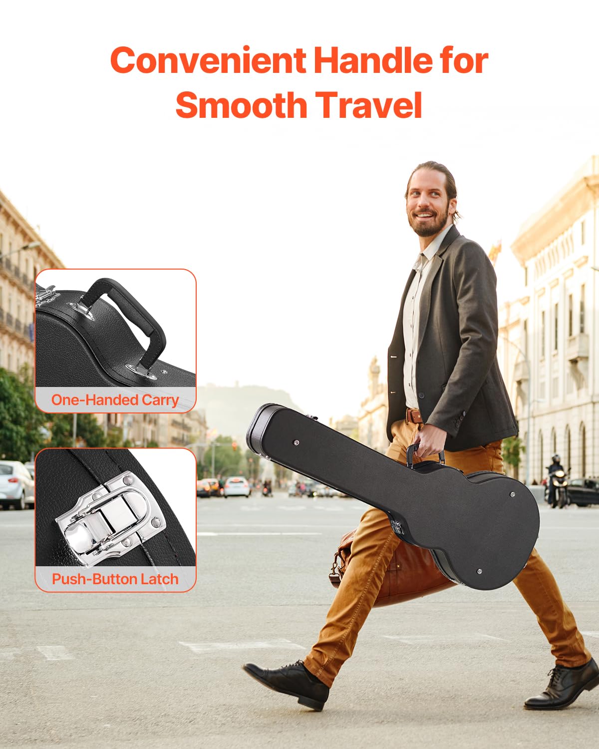 Vevor Electric Guitar Hard Case, 41.34 In Gourd-Shaped Guitar Hard Case, With Lock Latch Keys Handle, Pvc Padding Soft Lining Wa