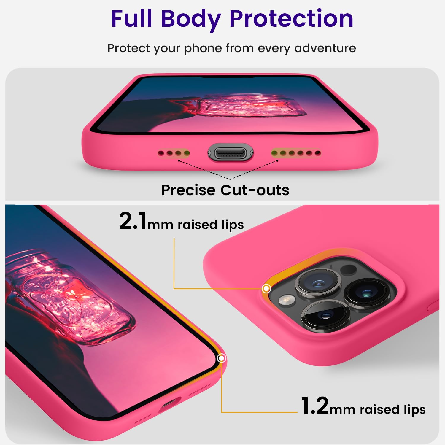 Otofly Designed For Iphone 14 Pro Max Case, Silicone Shockproof Slim Thin Phone Case For Iphone 14 Pro Max 6.7 Inch (Hot Pink)