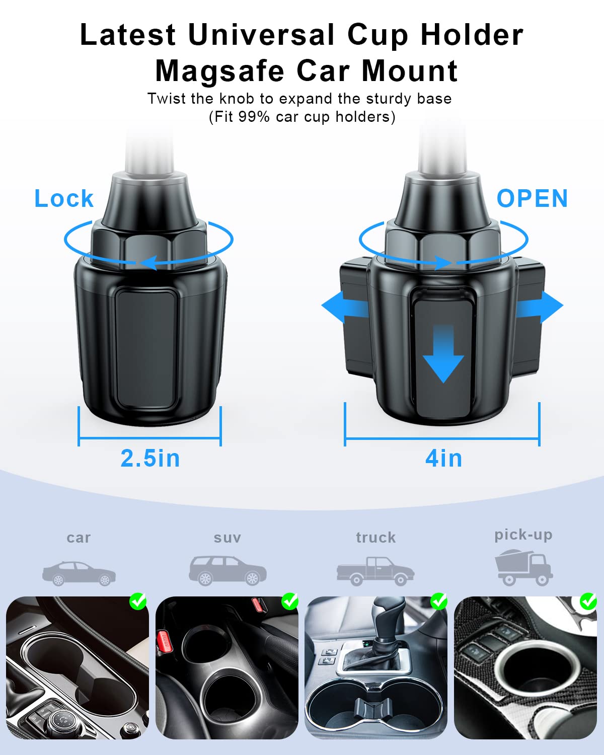 Superone For Magsafe Car Cup Holder Phone Mount, [20 Strongest Magnets] Adjustable Gooseneck Cup Phone Holder For Car Compatible