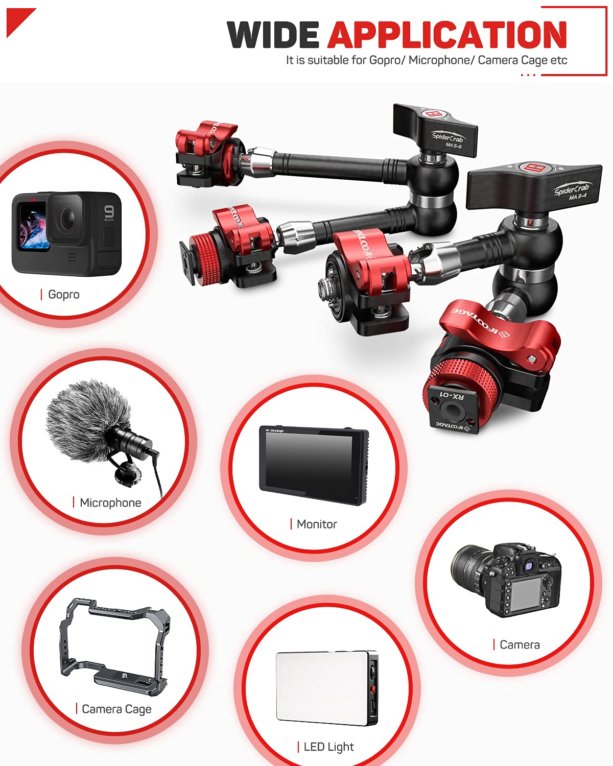 Ifootage Magic Arm Clamp W/ 1/4'' And 3/8'' Thread And 7 Inches Adjustable Friction Power Articulating Magic Arm With 1/4'' And