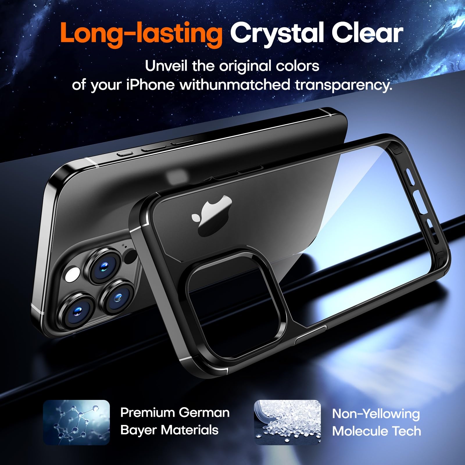 Tauri 3 In 1 For Iphone 15 Pro Case, [Not Yellowing] With 2X Screen Protector, [Military Grade Drop Protection] Shockproof Slim