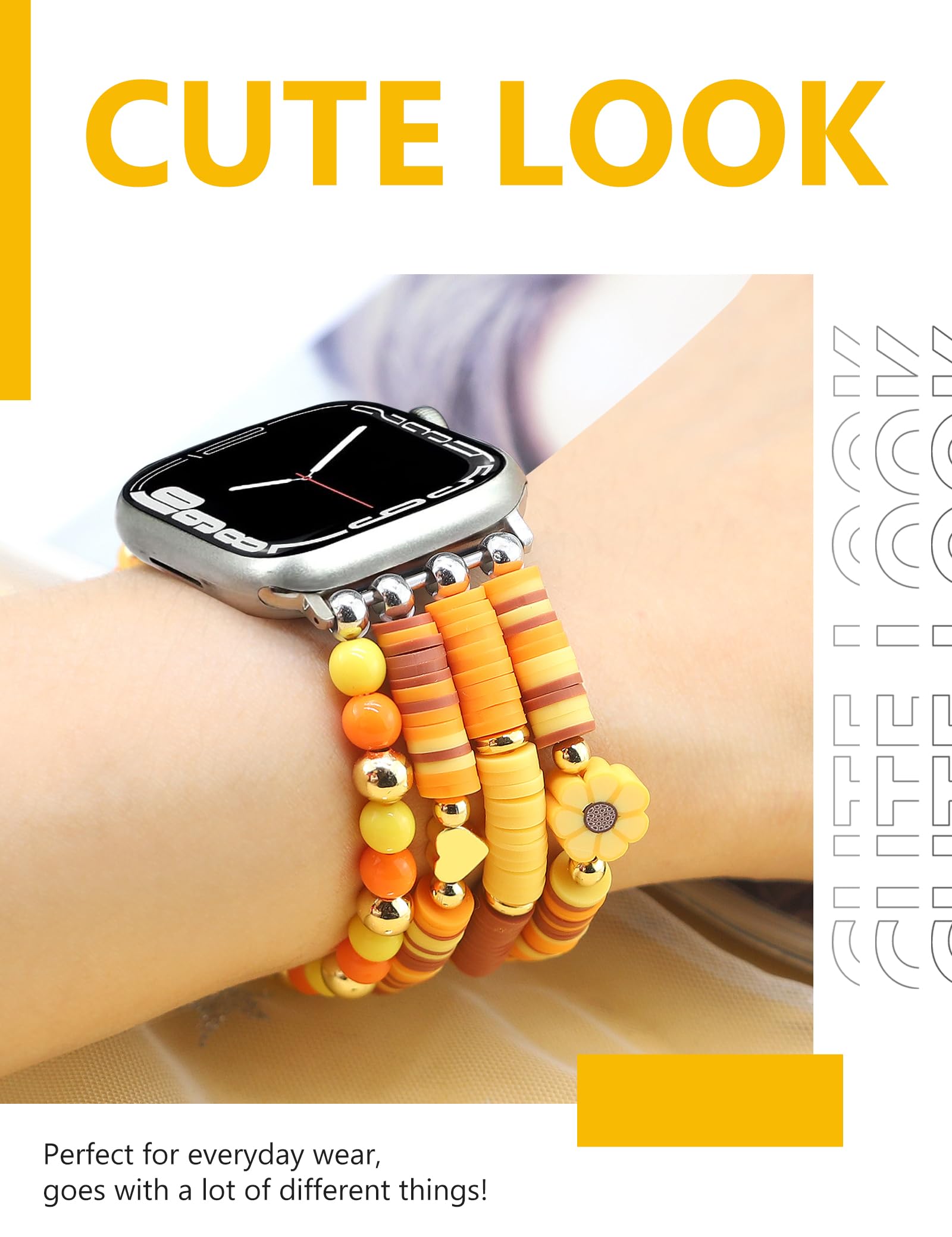 Jr.Dm Beaded Bracelet Compatible With Apple Watch 44Mm 42Mm 45Mm 46Mm For Women, Yellow Cute Sunflower Fall Design Handmade Stre