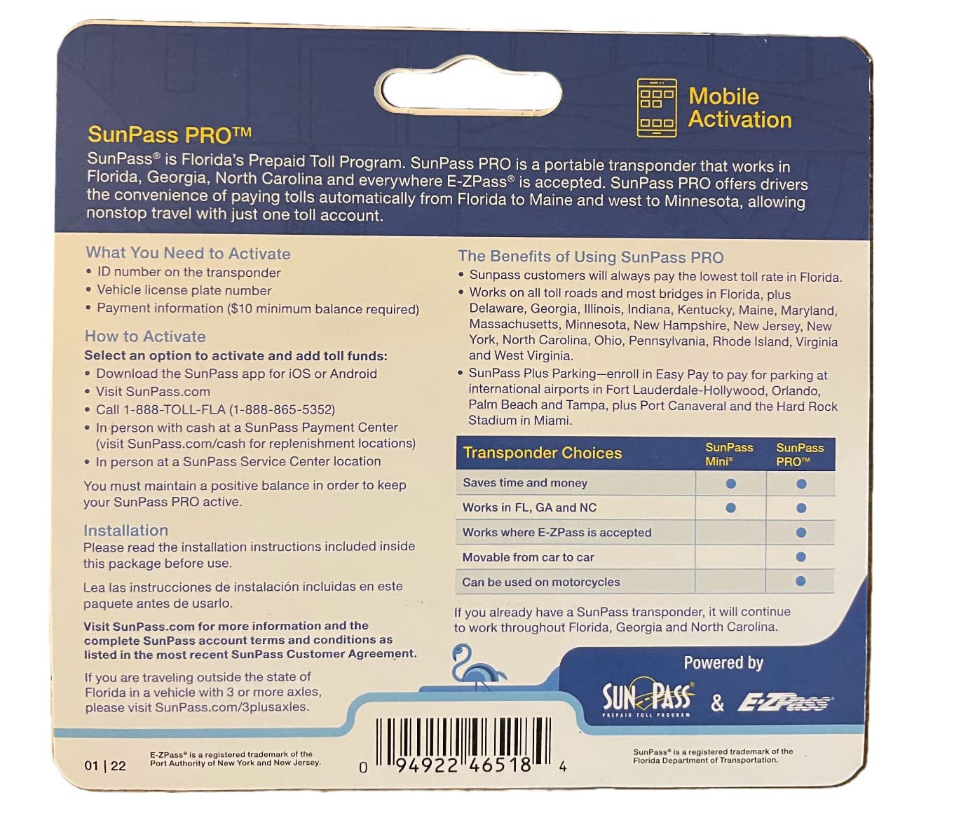 Sunpass Pro Portable Transponders (Pack Of 2) For Toll Roads In Florida, Georgia, North Carolina And 16 Other States: De, Il, In