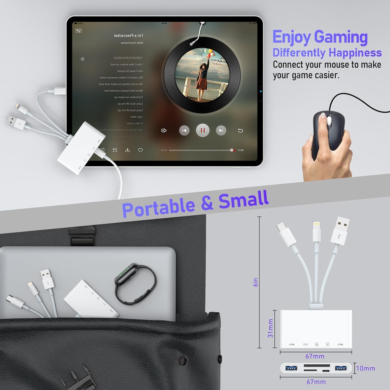 5 In 3 Sd Tf Memory Card Reader For Iphone Ipad With Usb Otg & Charging Port, [Mfi Certified] High Speed Trail Game Camera Viewer, Simultaneous Charging And Reading, Sd Camera Adapter Plug And Play