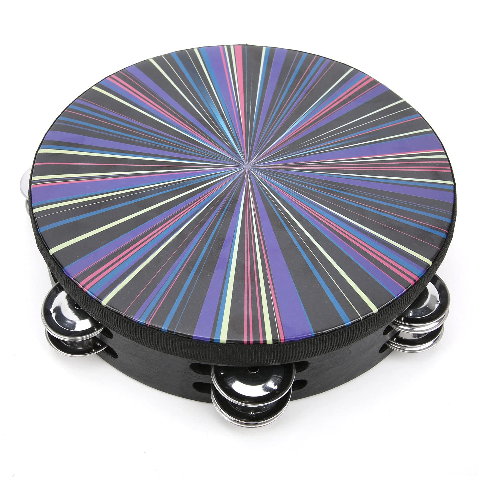 Hand Tambourine 8inch, Double Row Color Hand Tambourine Rustling Sound Comfortable Hand Grip Double Row Polyester Drum Skin for 
