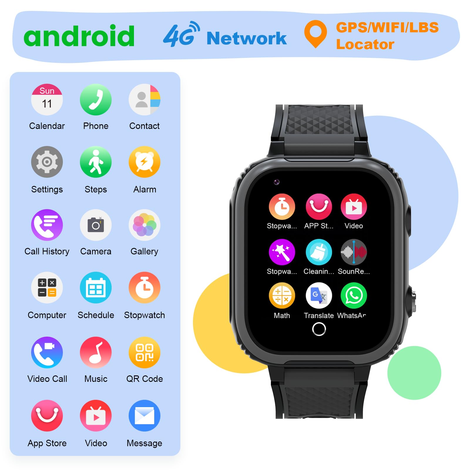 4G Smart Watch For Kids With Gps Tracker Video Calling, Text Voice & Whatsapp, Sos, Music, Bluetooth, Camera, Wifi, Pedometer, C