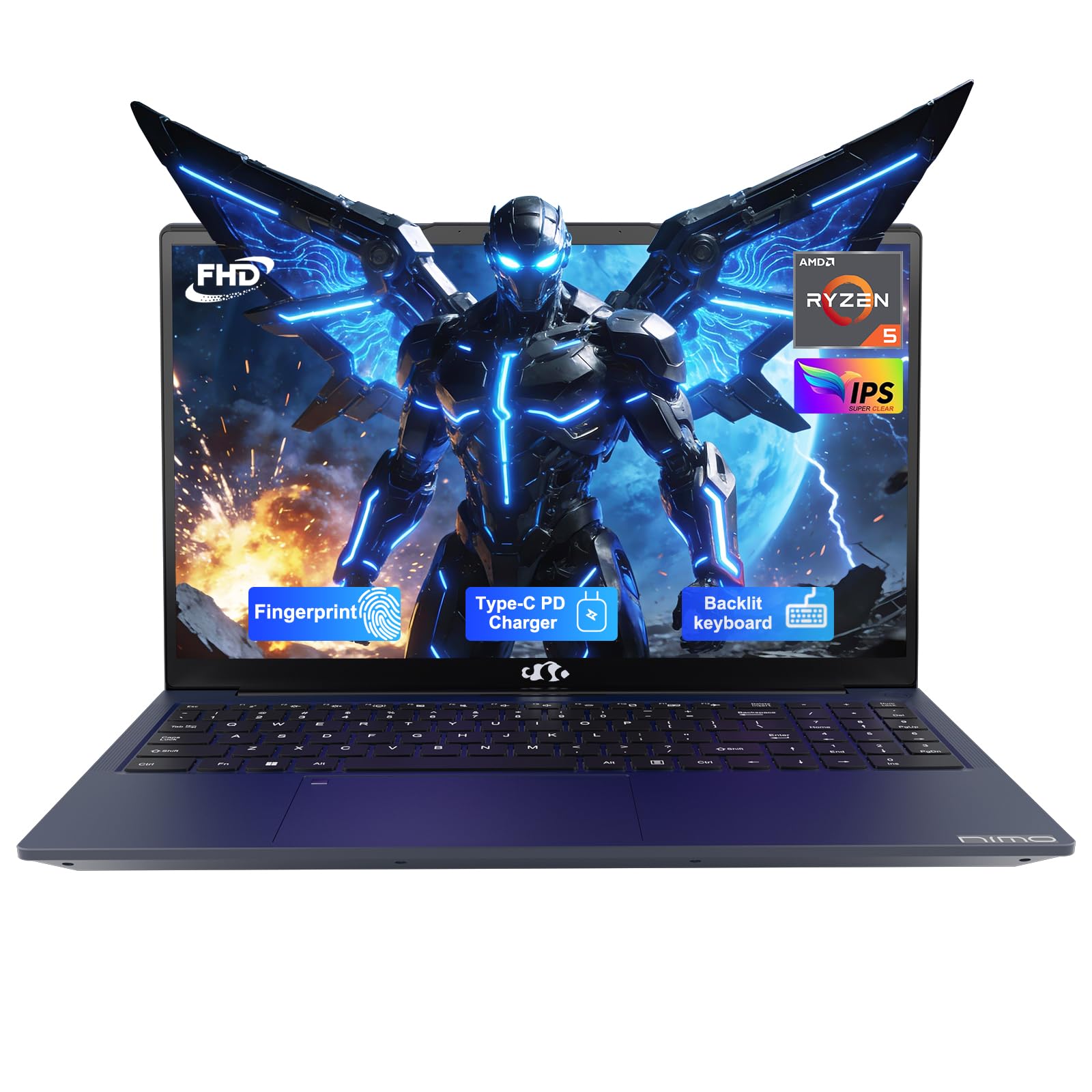 NIMO 15.6 IPS FHD-Laptop, 16GB RAM 512GB SSD AMD Ryzen 5(Beat i5-1135G7, 4 Cores Up to 3.7GHz) Student Computer with 65W Type-
