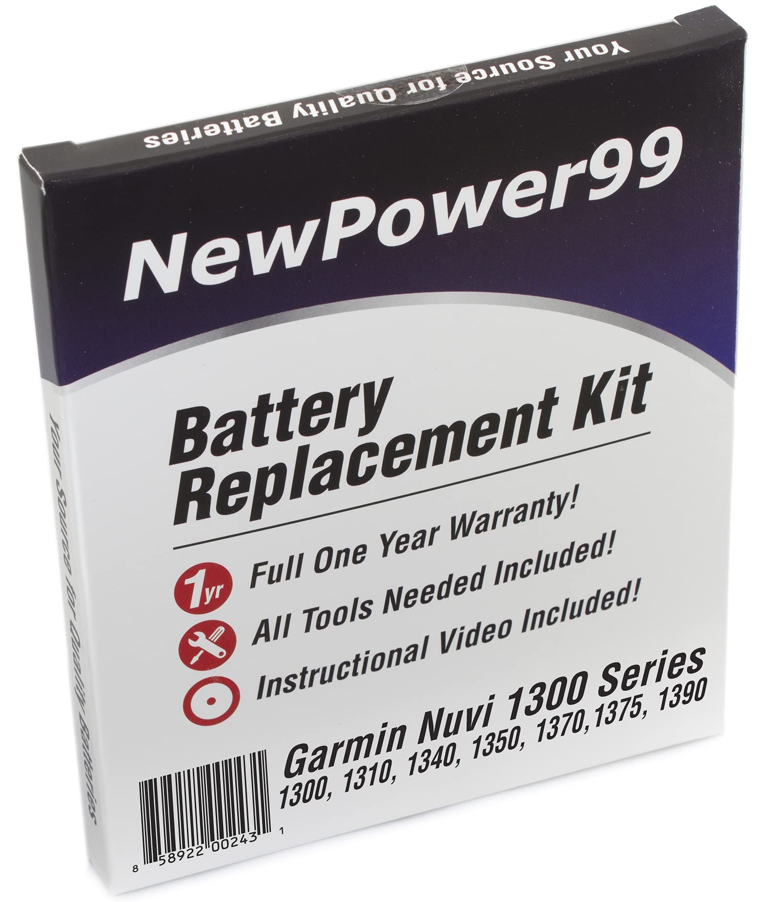 NP99sp NewPower99 Battery Kit for Garmin Nuvi 1300 Series - 1300, 1350, 1370, 1375, 1390, 1340, 1310 with Tools, Video Instructi