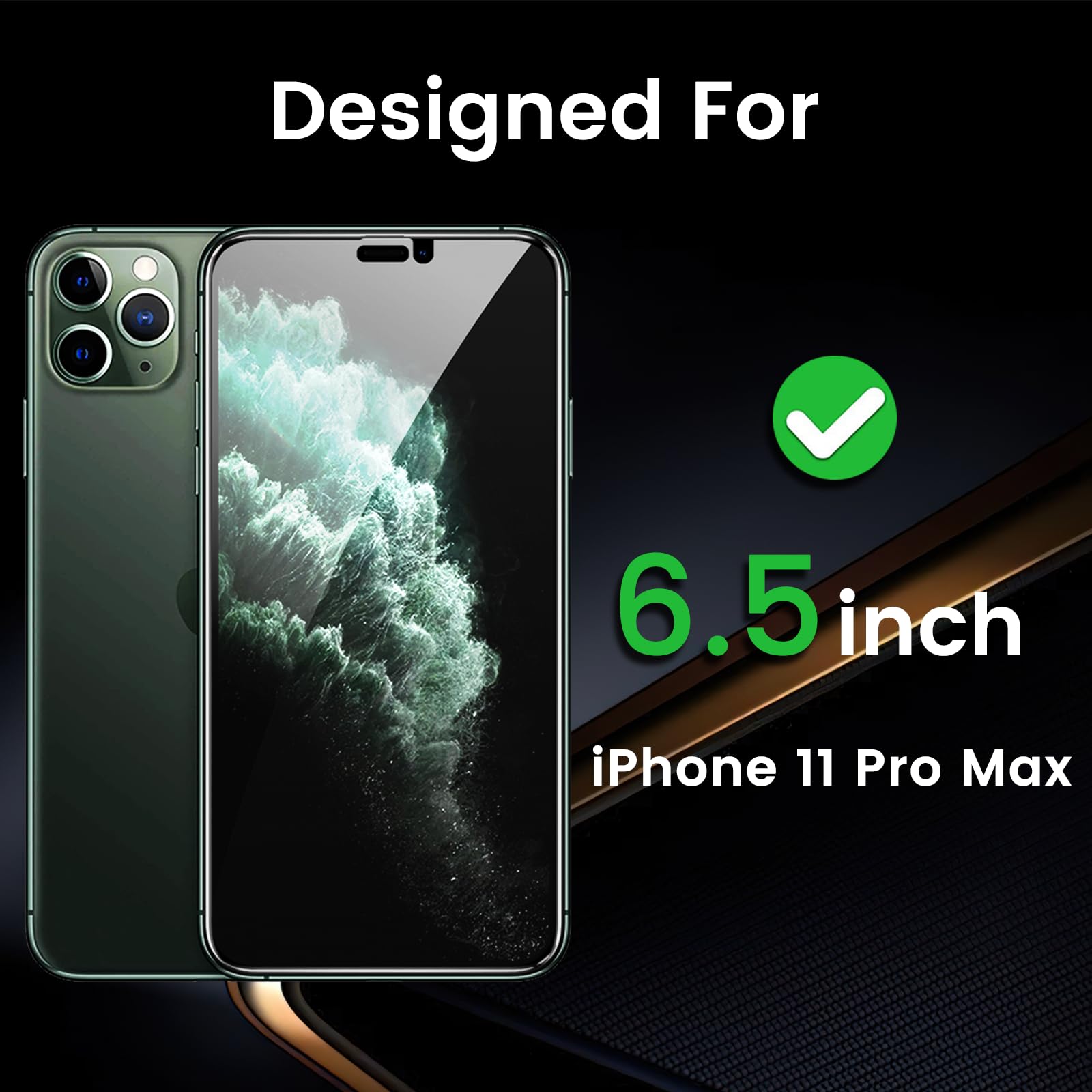 Nbiefuny 3 Pack Privacy Screen Protector For Iphone 11 Pro Max 6.5 Inch With 3 Pack Camera Lens Protector, Anti Spy Tempered Gla