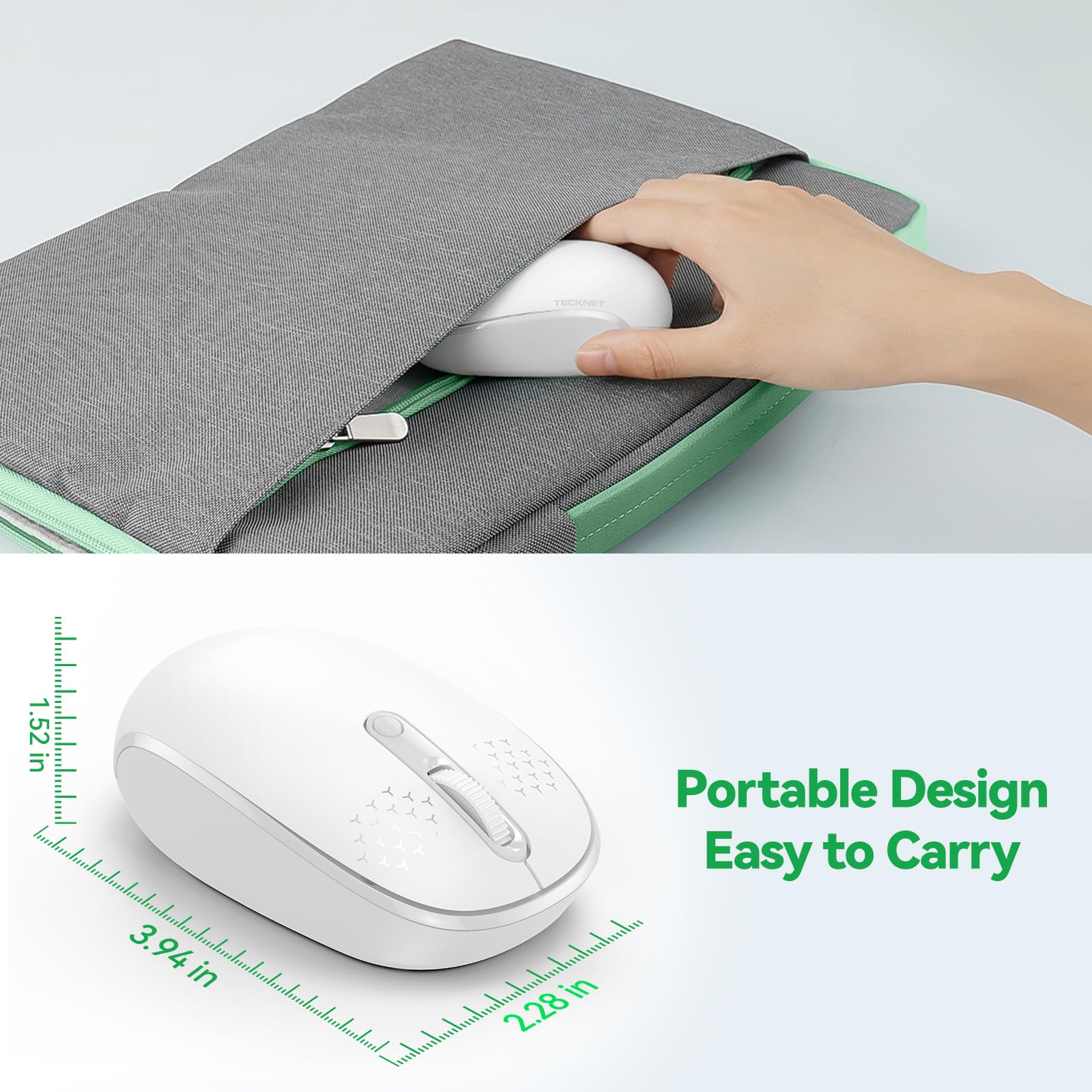Tecknet Wireless Mouse For Laptop, 2.4G Quiet Computer Mouse With Usb Receiver, 4 Buttons Portable Cordless Mice For Chromebook, Laptop, Pc, Mac, 800/1200/1600 Dpi   White