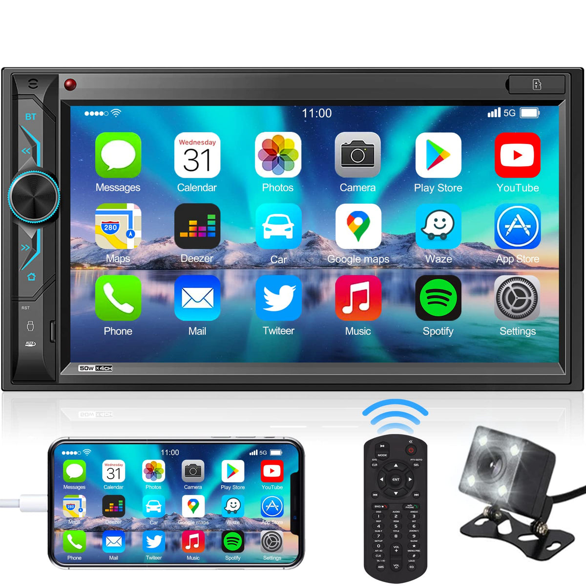 Double Din Car Stereo With Bluetooth: 7Inch Hd Car Multimedia Receiver   Car Audio Mp5 Player | Lcd Capacitive Touchscreen | Pho