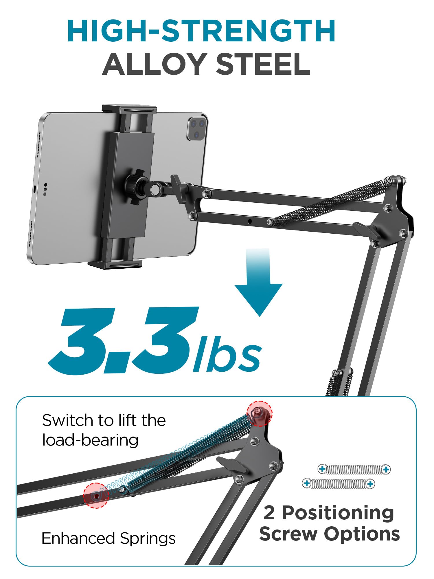Innogear Tablet Holder For Bed, Overhead Tablet Stand Phone Holder Tablet Mount For Desk 2 Clamps With Swivel Ball Head For Ipad Kindle Switch Graphics Tablets 4 13' Devices