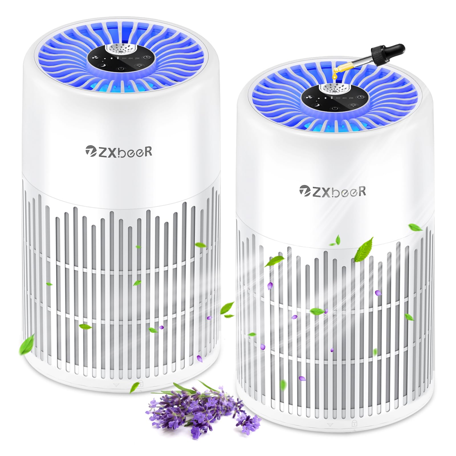2 Pack ZXBEER Air Purifiers for Home Bedroom H13 True HEPA Air Filter, 20dB Small Air Purifier with 360 Air Inlet, Remote Contro