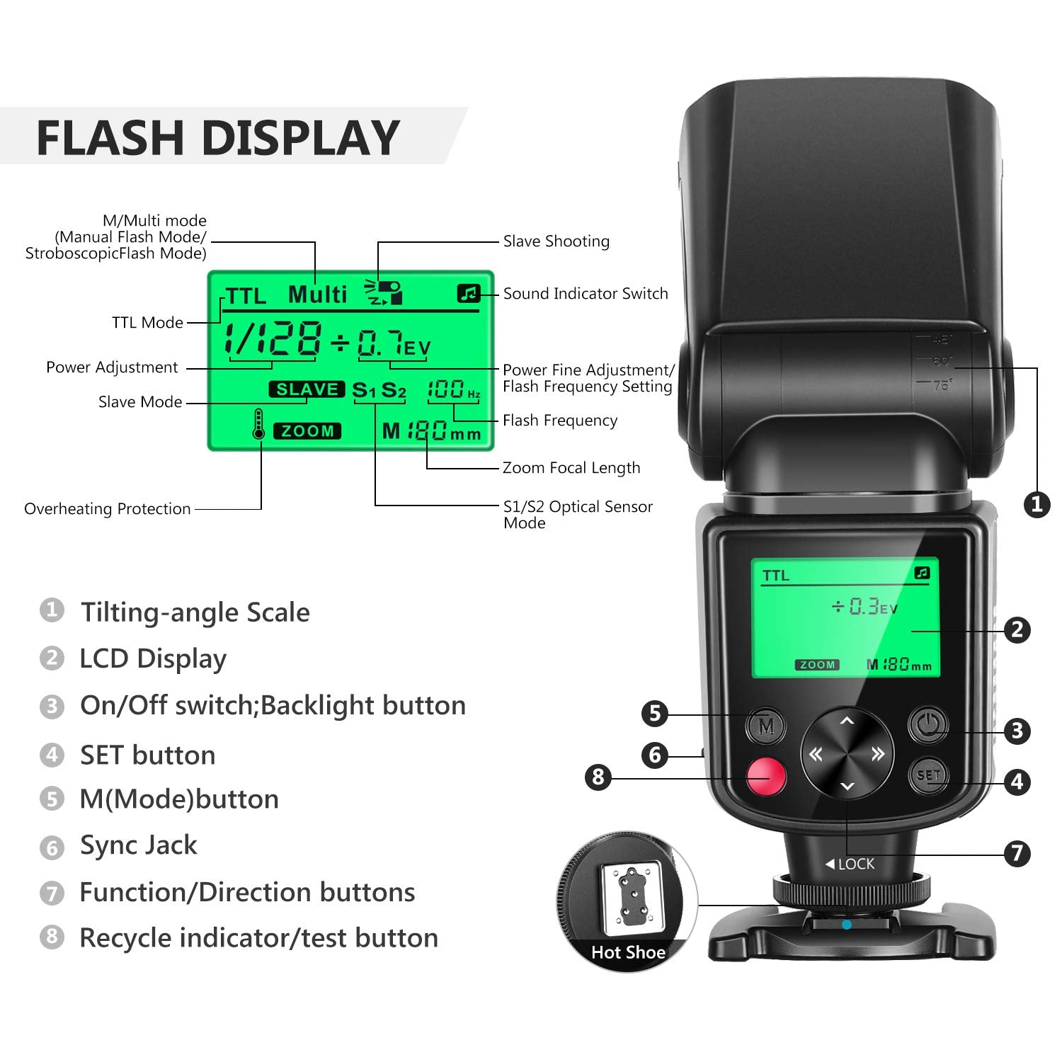 Neewer 750Ii Ttl Camera Flash Speedlite With Lcd Screen, Compatible With Nikon D4 D5 D60 D90 D100 D200 D300S D300 D500 D610 D700