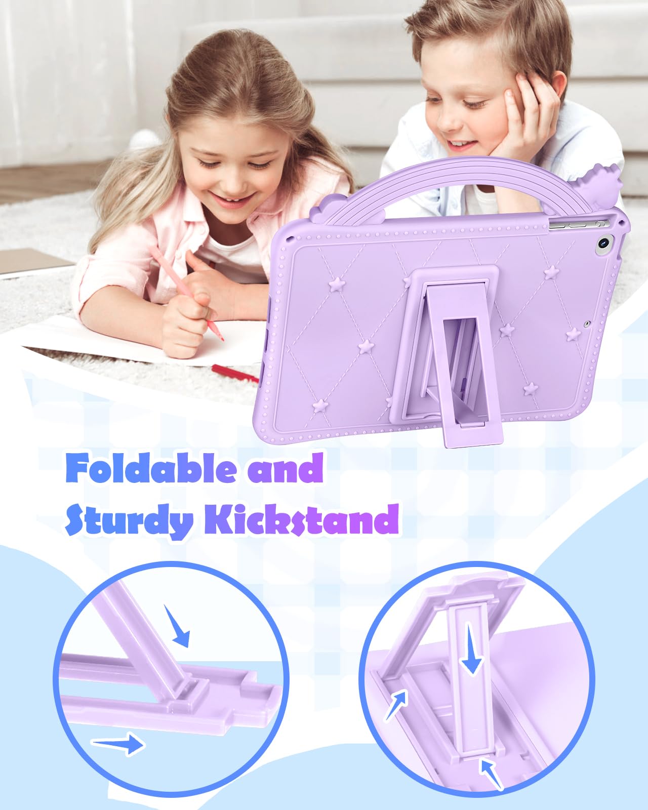 Wazzasoft For Ipad Mini 1/2/3 Case 7.9 Inch For Girls Cute Girly Cartoon Kawaii Pretty Purple Design Cover With Stand & Strap Un