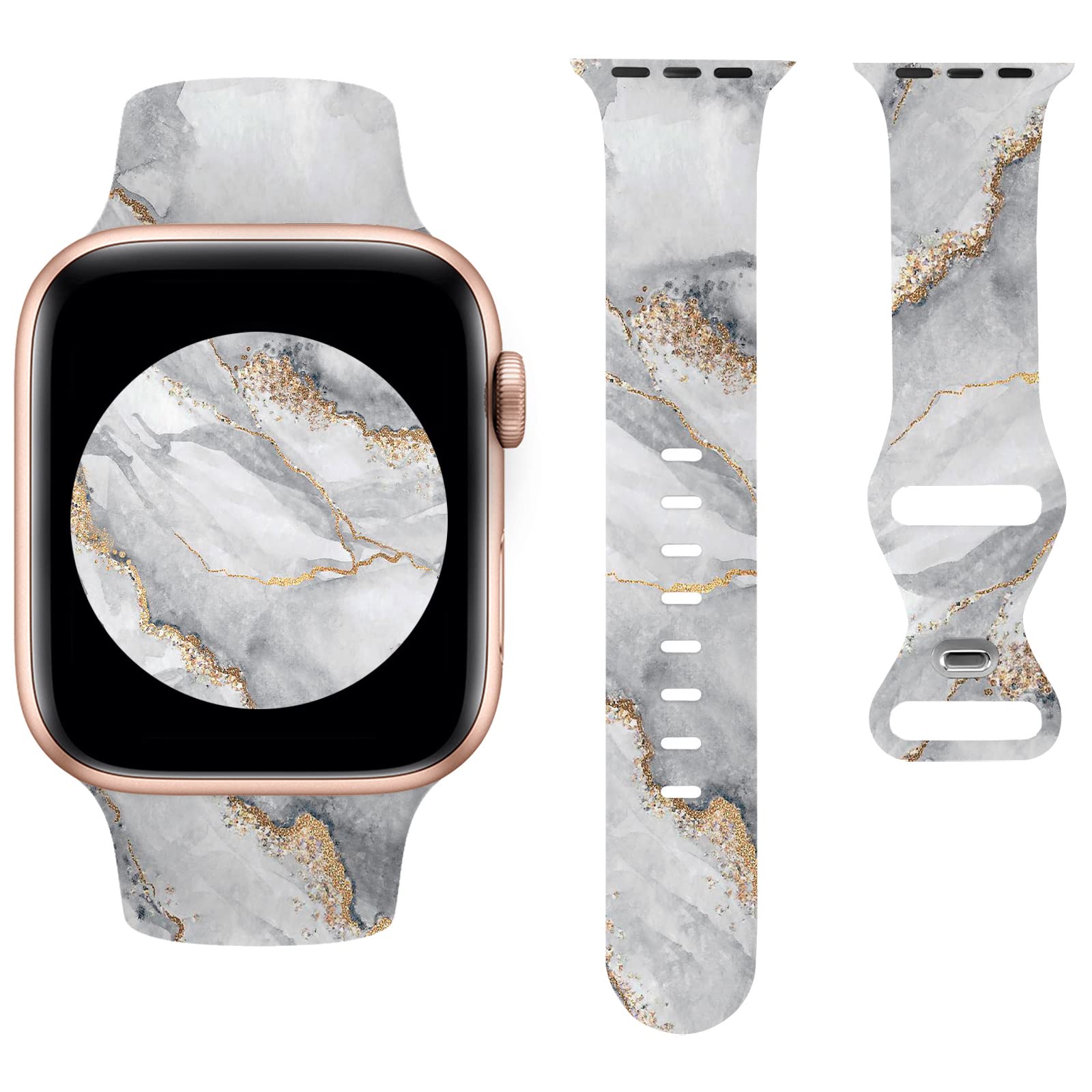 Sqweey Watch Band Compatible With Apple Watch Bands 38Mm 40Mm 41Mm Women Men, White Gold Marble Pattern Silicone Strap Replaceme