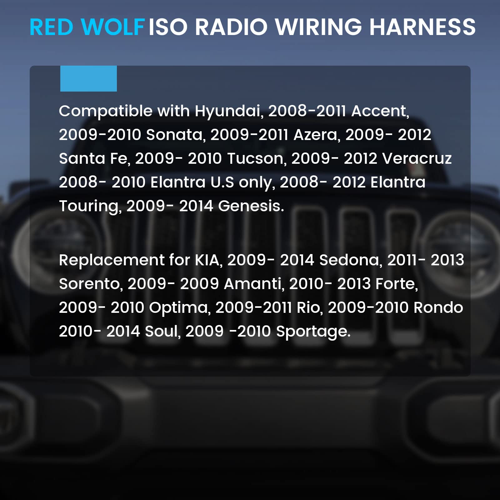 Red Wolf Car Iso Stereo Wire Harness For 2008 2010 Hyundai Elantra Santa Fe, For Kia 2010 2013 Forte 2009 2010 Sportage 16 Pin Iso Install Aftermarket Stereo Cd Player W/Infinity Sound System