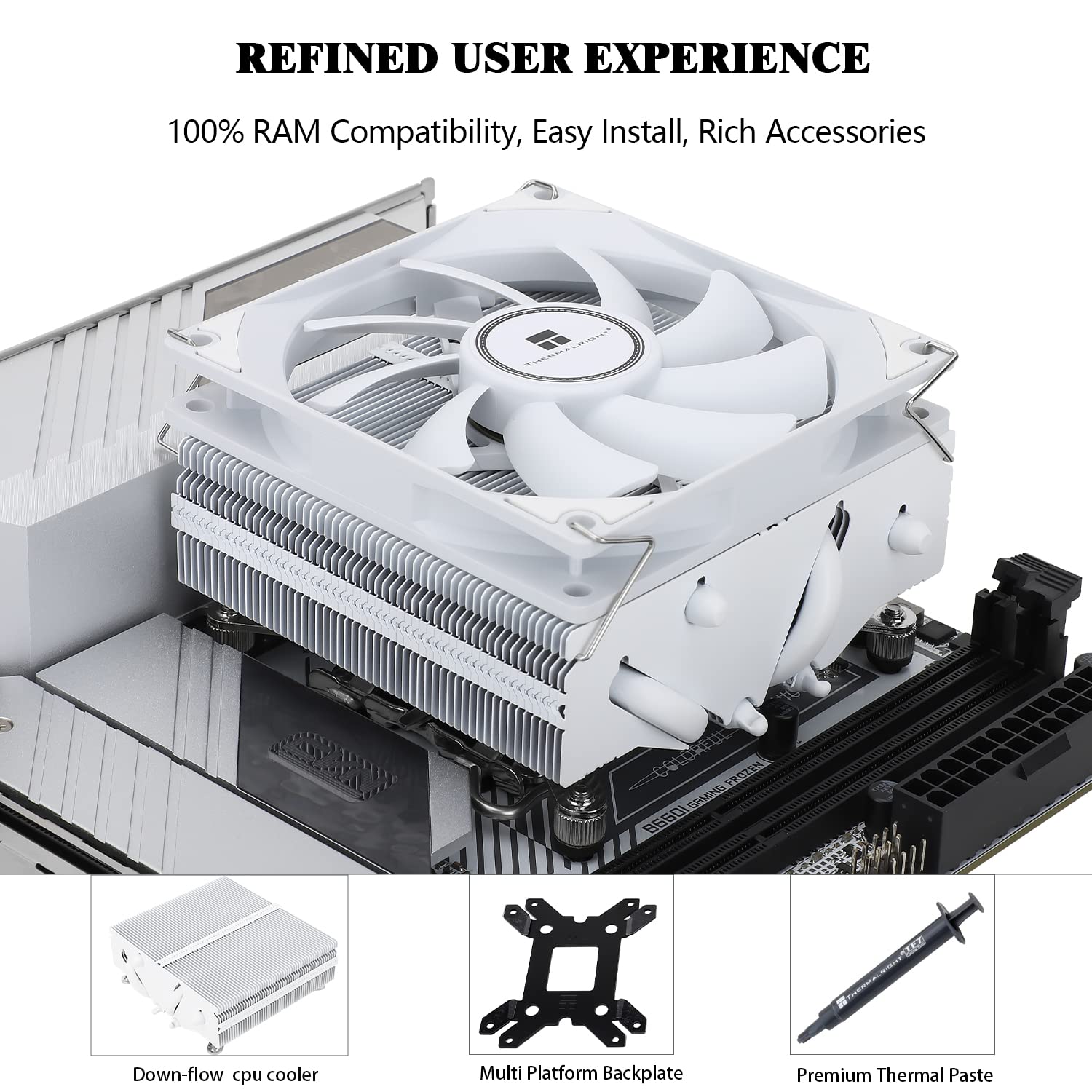 Thermalright Axp90 X53 White Low Profile Cpu Cooler, With 92Mm Tl 9015W Slin Pwm Fan, Aghp 3.0 Technology, 53Mm Height,For Amd A