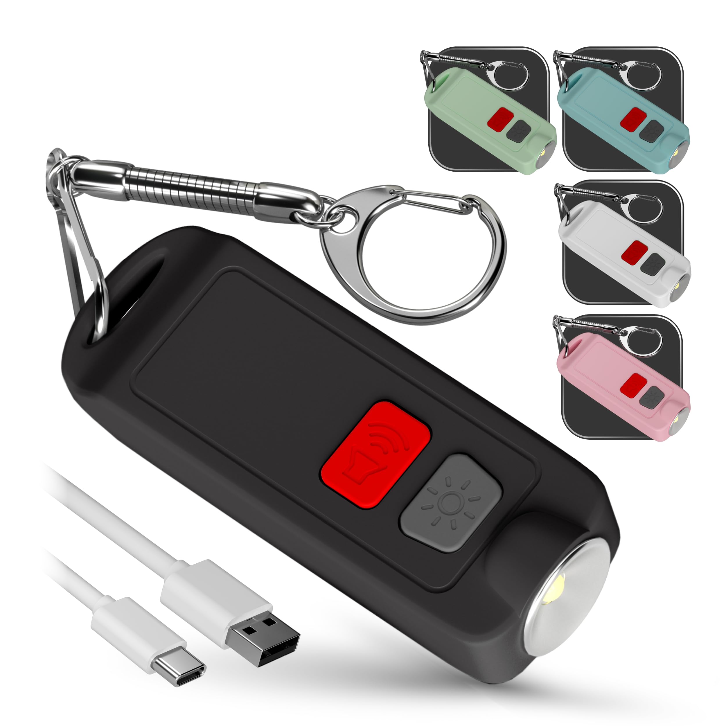 Personal Alarm Button Keychain For Women   Usb Rechargeable Waterproof Safety Siren Key Chain 130Db Security Panic Whistle With