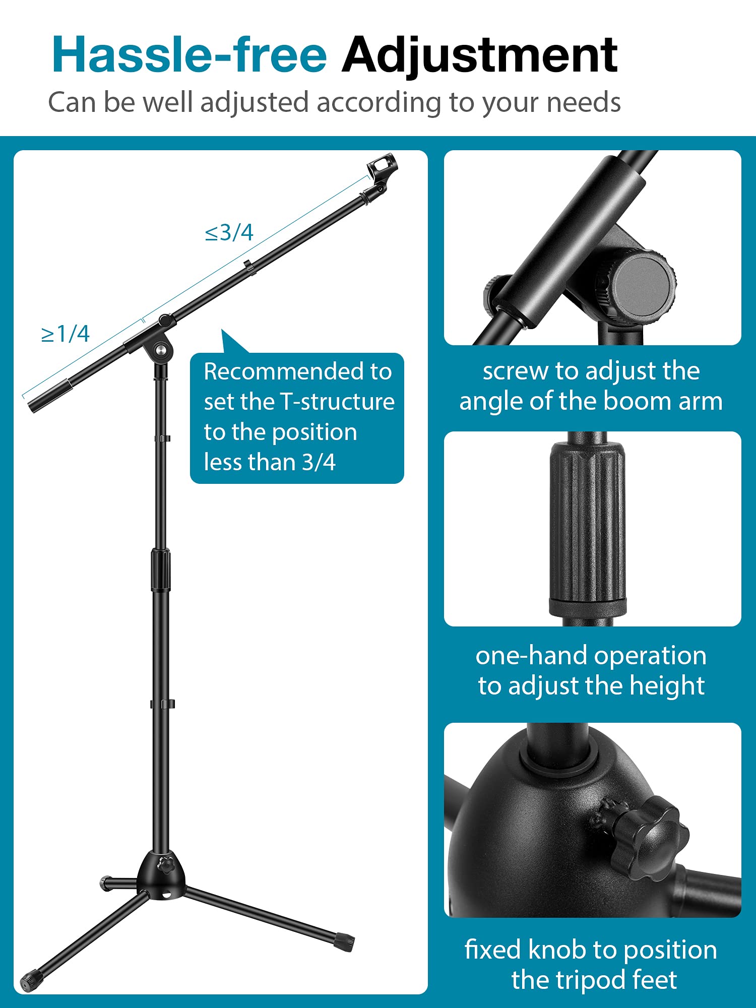 Innogear Microphone Stand, Boom Arm Mic Stand Floor Detachable Height Adjustable Heavy Duty With Mic Clip Holder Metal Base For