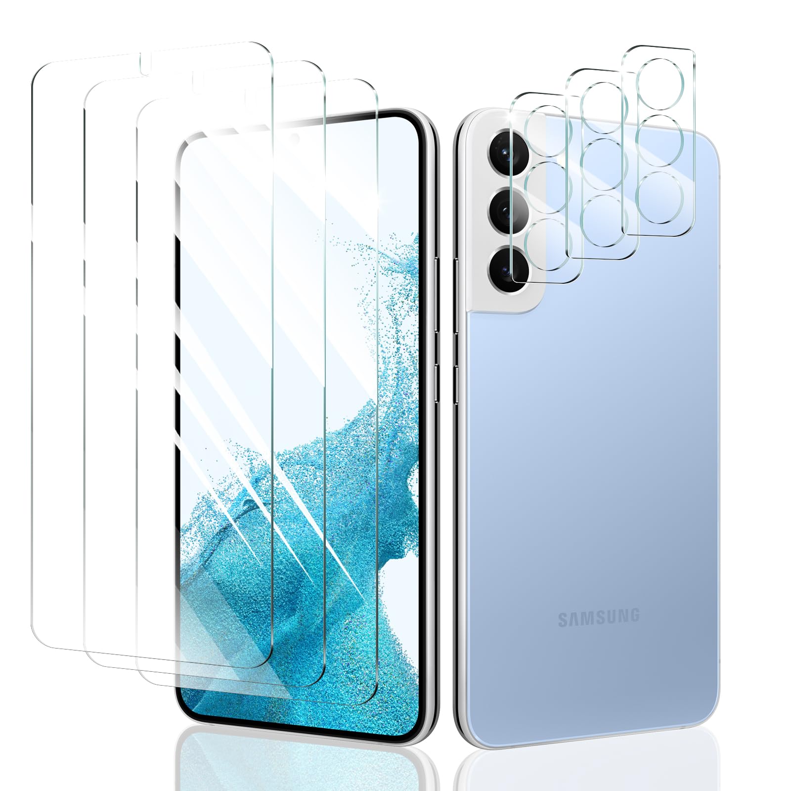 Fynorao Screen Protector & Camera Lens Protector for Samsung Galaxy S22+/S22 Plus, HD Tempered Glass, High Light Transmittance, 