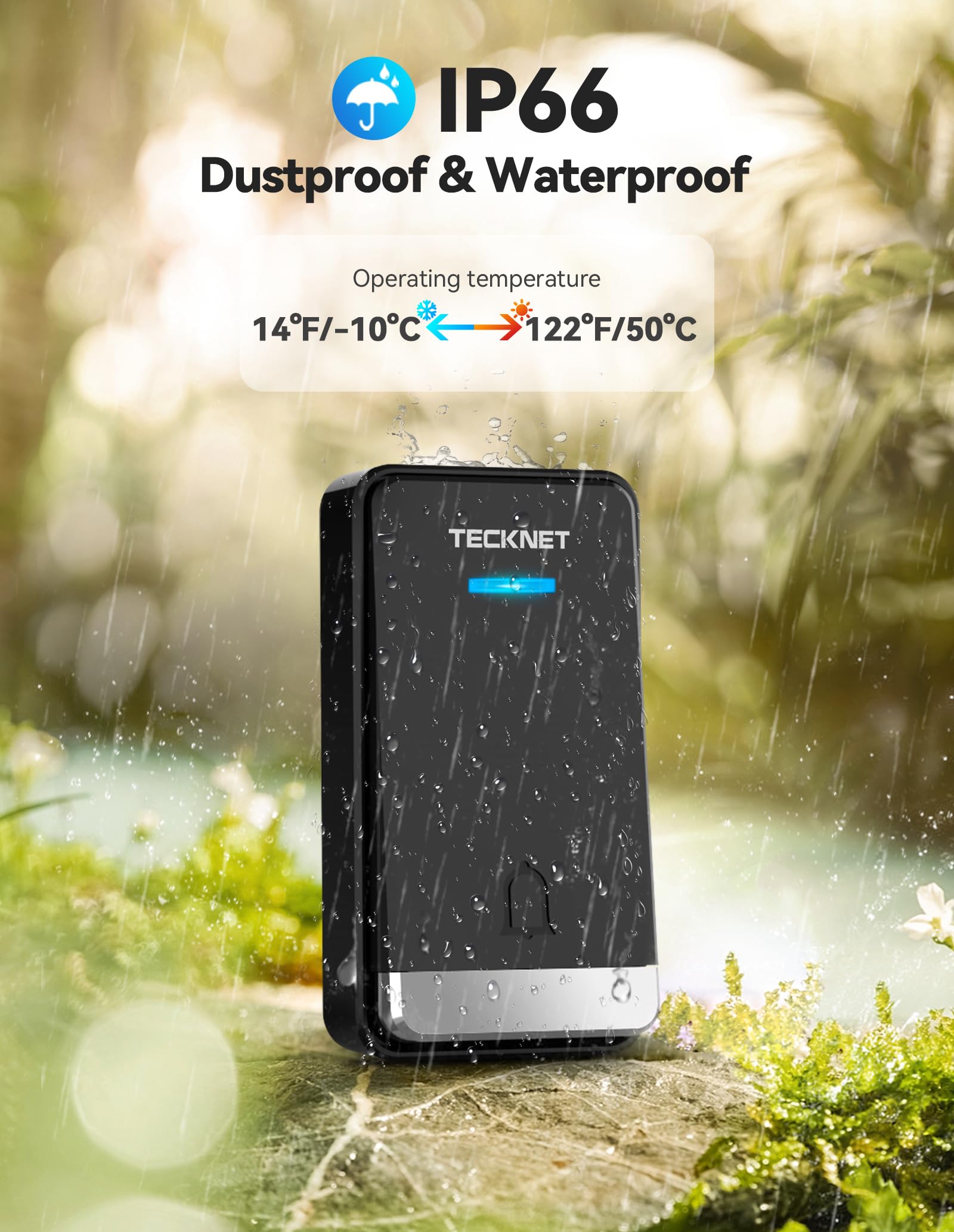 Tecknet Wireless Doorbell, Self-Powered Doorbell, 0-110Db Plug-Through Wireless Doorbell Ringer For Homes Classroom, Ip66 Waterp