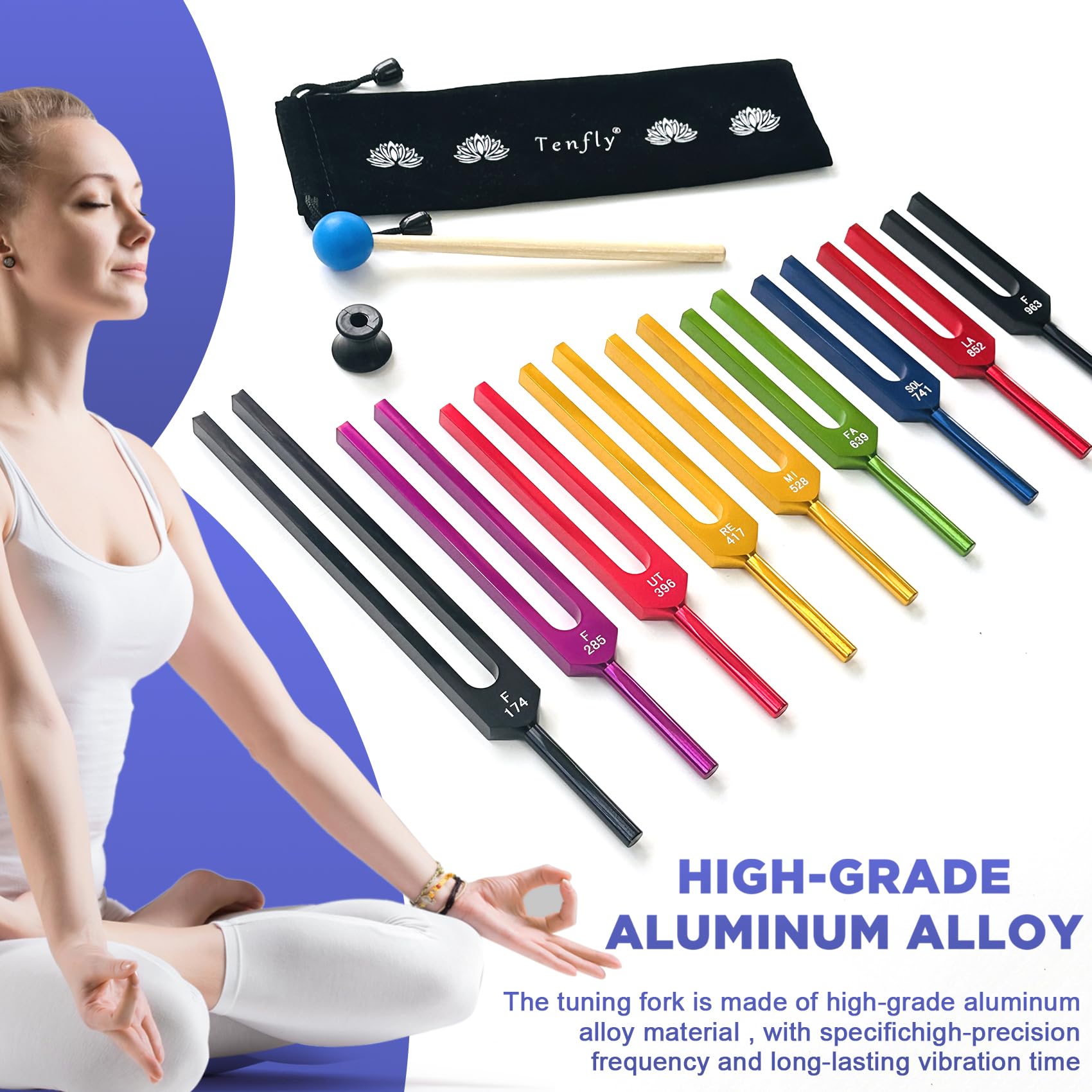 Tenfly Solfeggio Tuning Fork Set   10 Tuning Forks Perfect For Dna Healing, Chakra, Sound Therapy, Multicolour, With Exquisite A