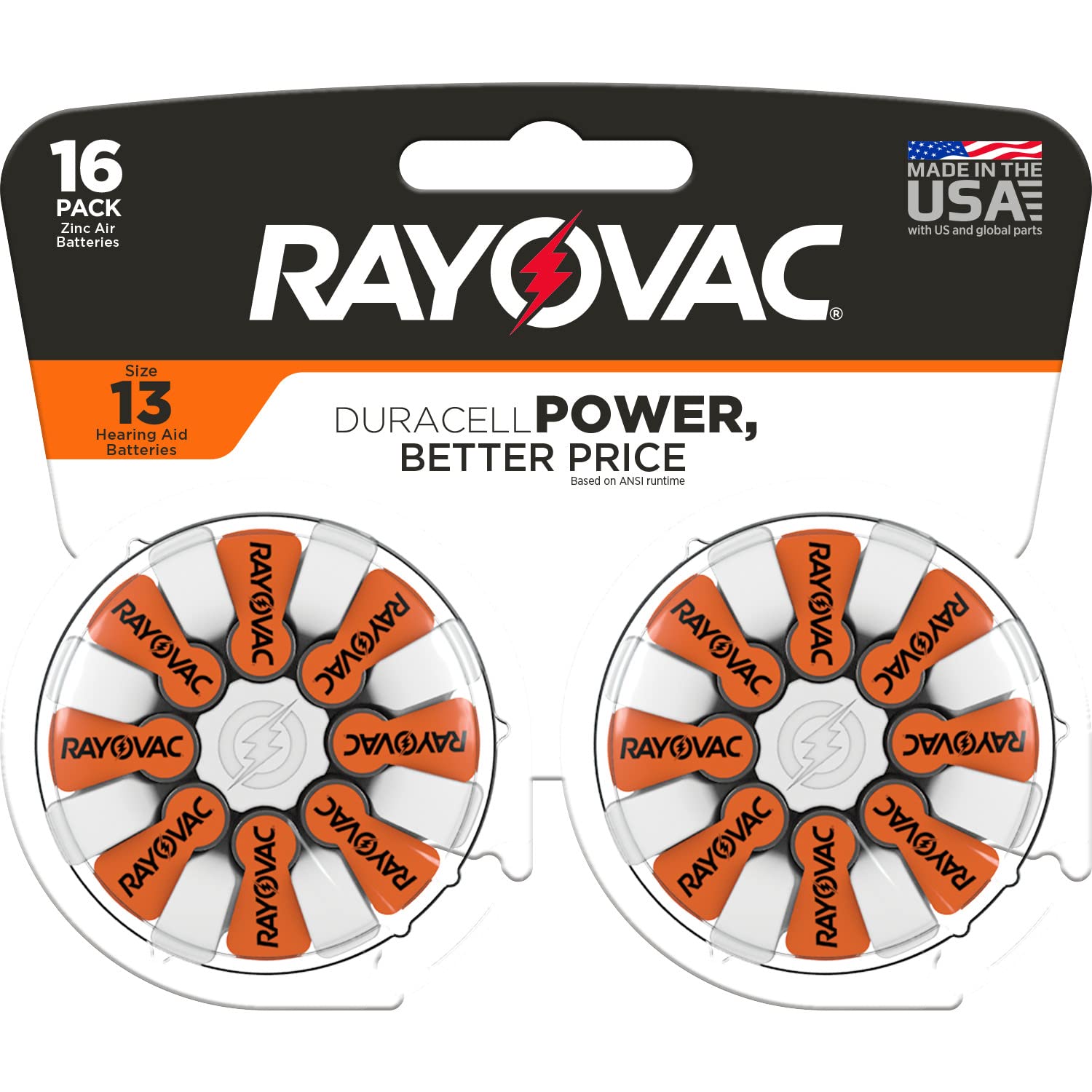 Rayovac Hearing Aid Batteries Size 13 For Advanced Hearing Aid Devices (16 Count)