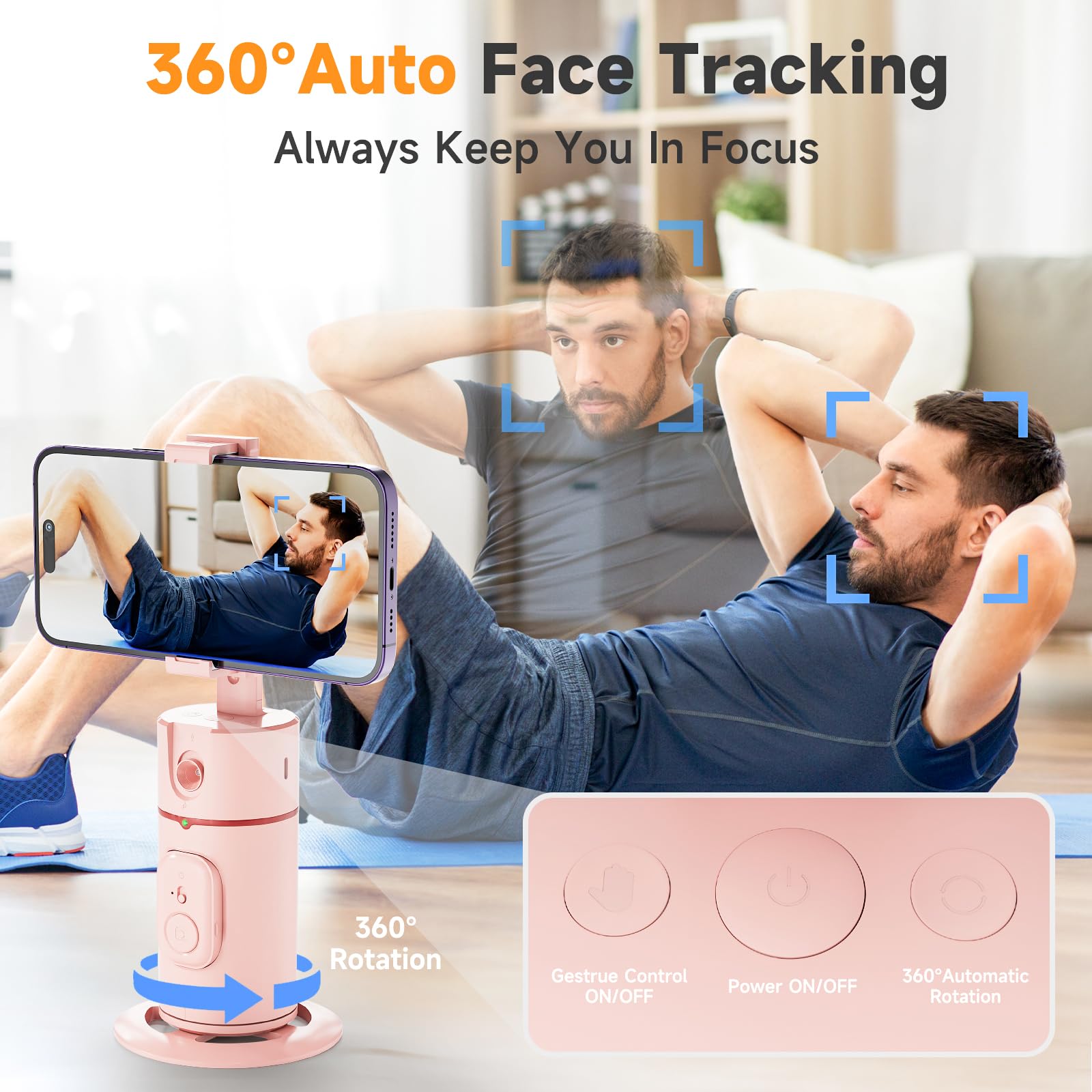 Auto Face Tracking Tripod, No App Required, 360 Rotation Auto Tracking Phone Holder With Remote, Gesture Control, Rechargeable P