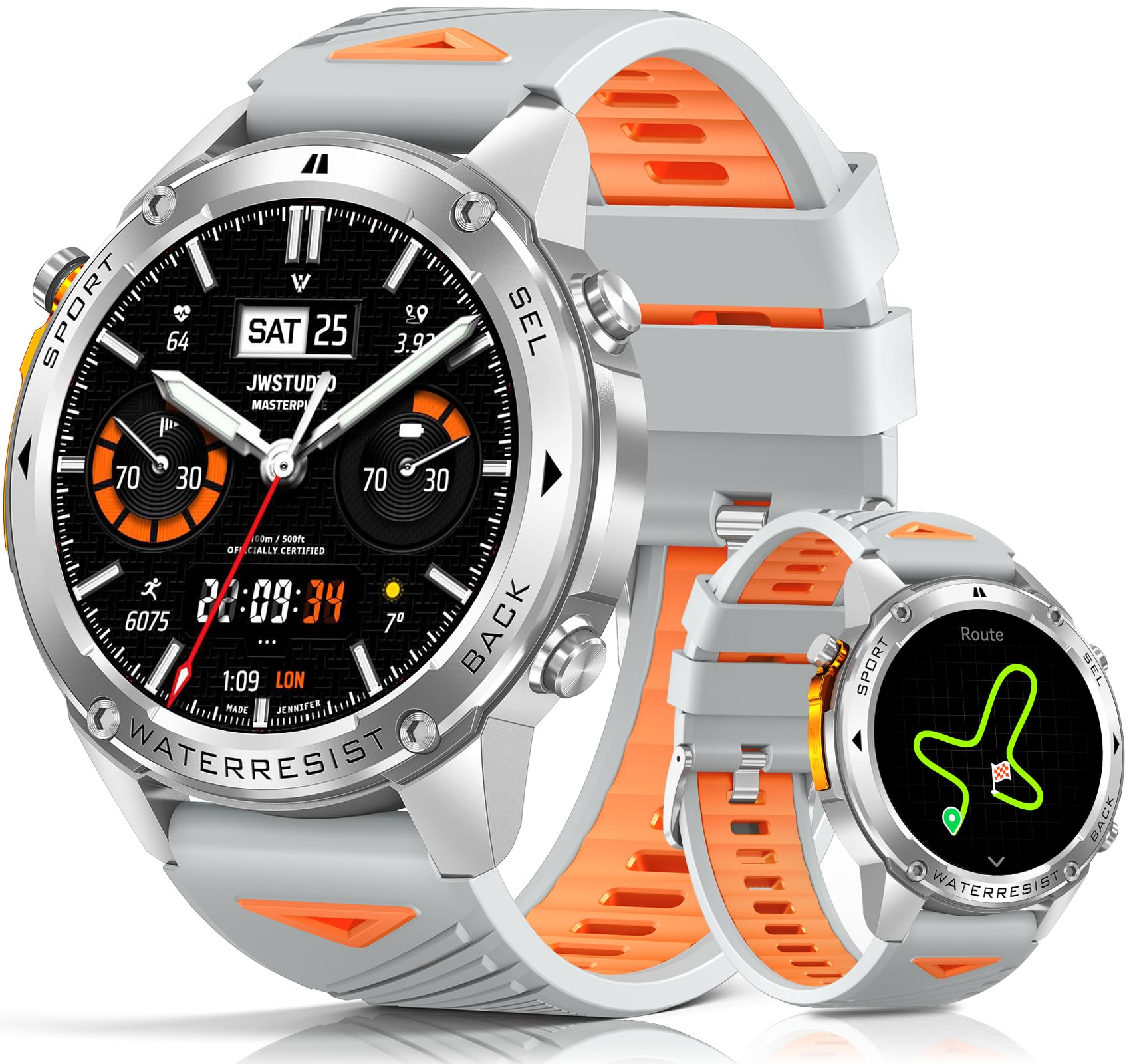 PODOEIL Military Smart Watch for Men with GPS, Compass & Altimeter, 5ATM Waterproof, 500mAh Battery, Bluetooth Call, 170+ Sports