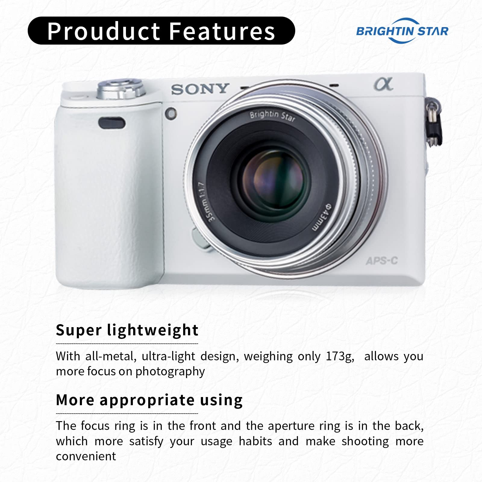 Brightin Star 35Mm F1.7 Large Aperture Aps C Manual Focus Prime Fixed Mirrorless Camera Lens, Fit For Panasonic Olympus Micro4/3