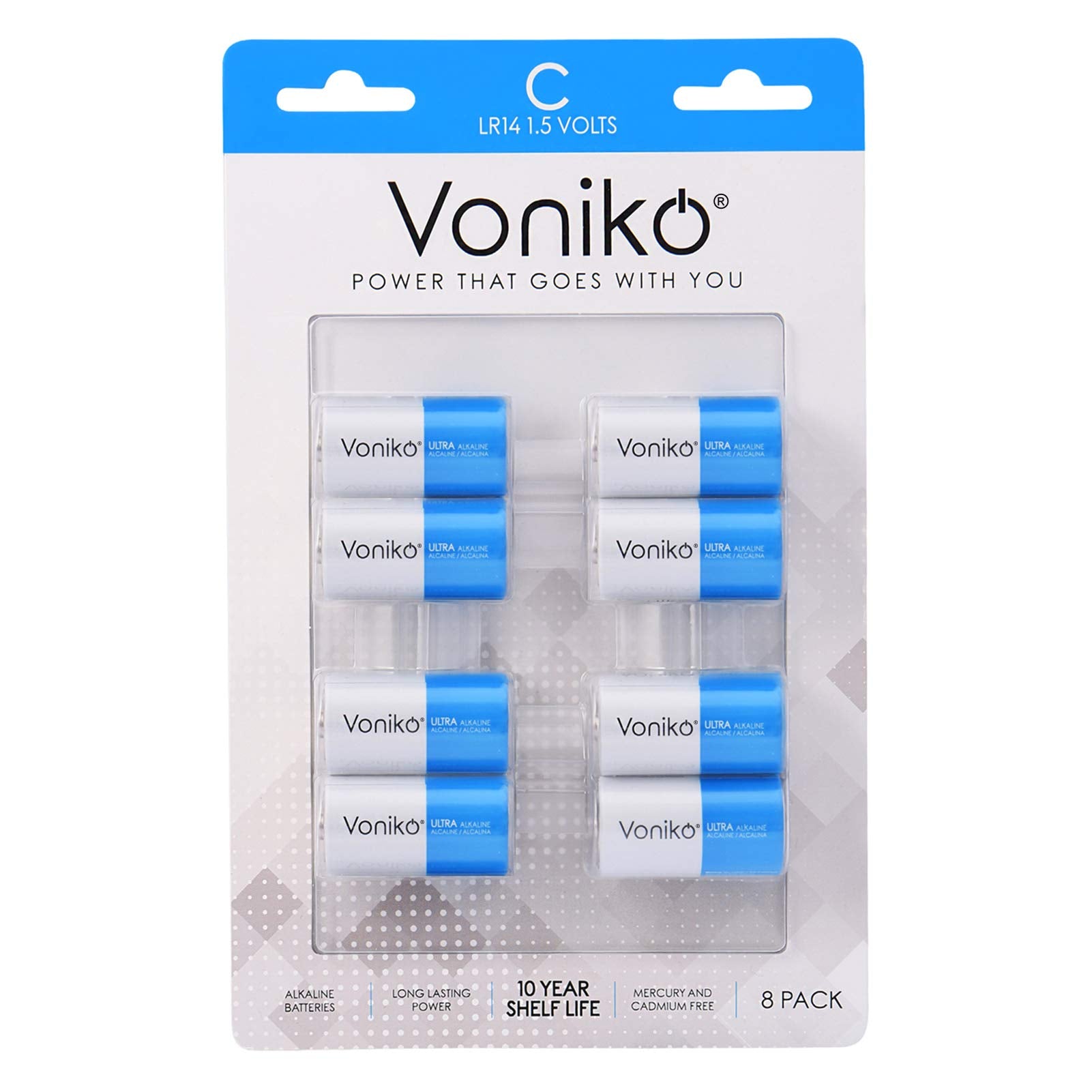 Voniko Ultra Alkaline C Batteries, C Size Lr14 Batteries 8 Pack   10 Year Shelf Life And 6 9 Times The Power As Carbon Batteries