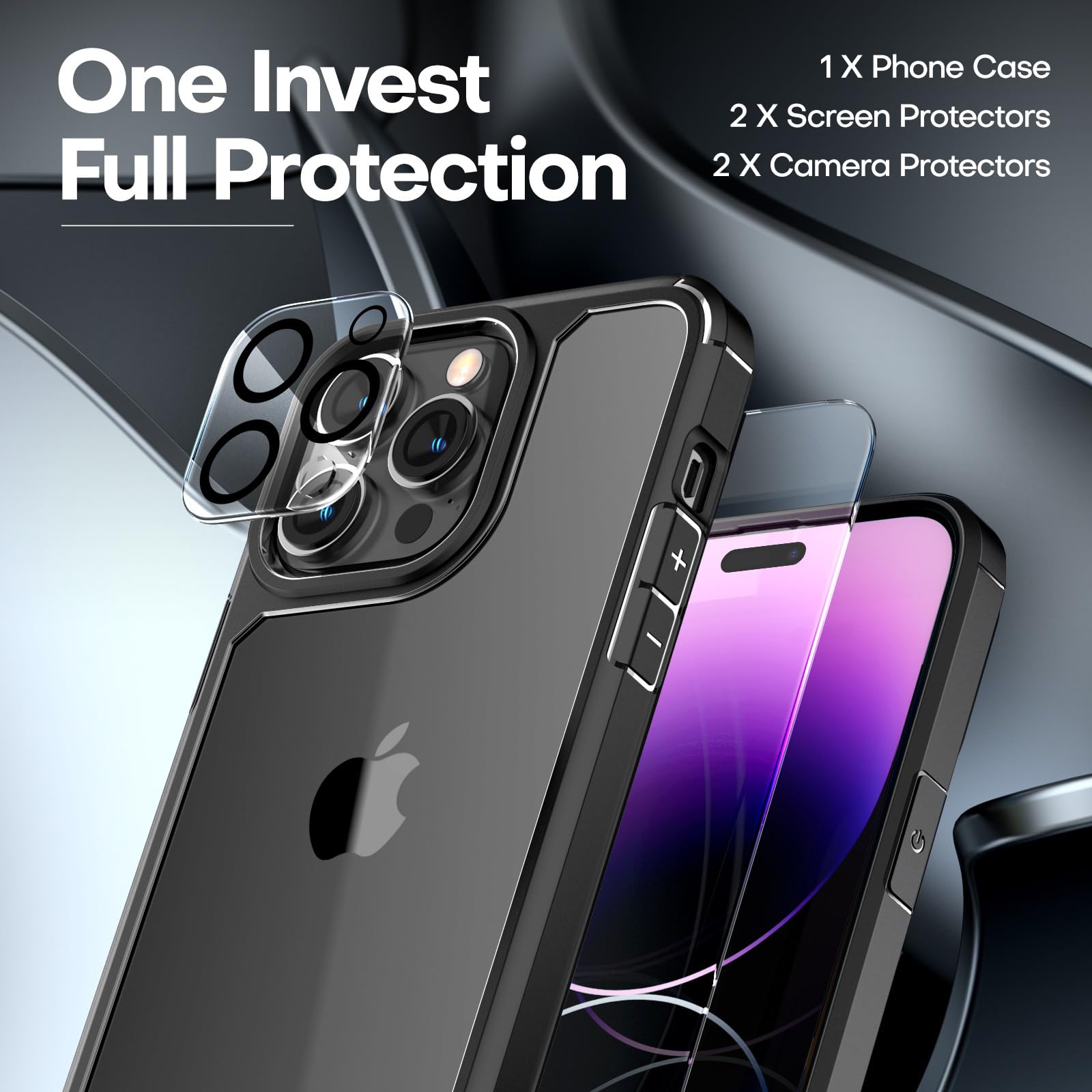 Tauri 5 In 1 For Iphone 14 Pro Max Case, With 2X Screen Protectors + 2X Camera Lens Protectors, [Military Grade Drop Protection]