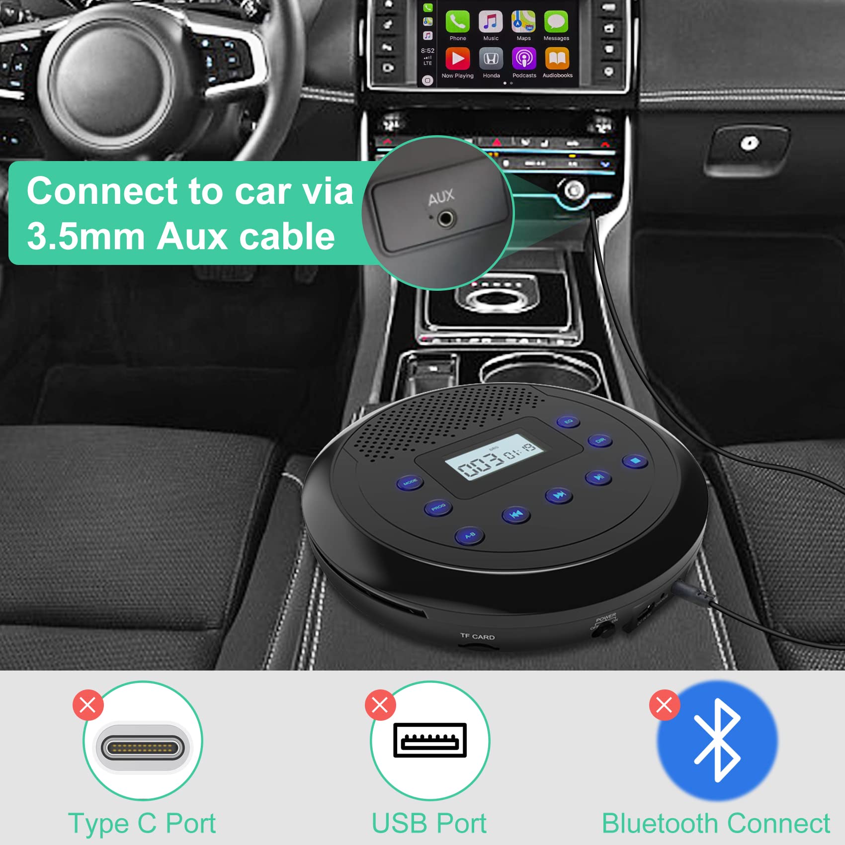 Cd Player Portable, Monodeal Rechargeable Portable Cd Player With Built In Speakers, Walkman Cd Player For Car And Personal Use, Anti Skip Cd Player With Headphones