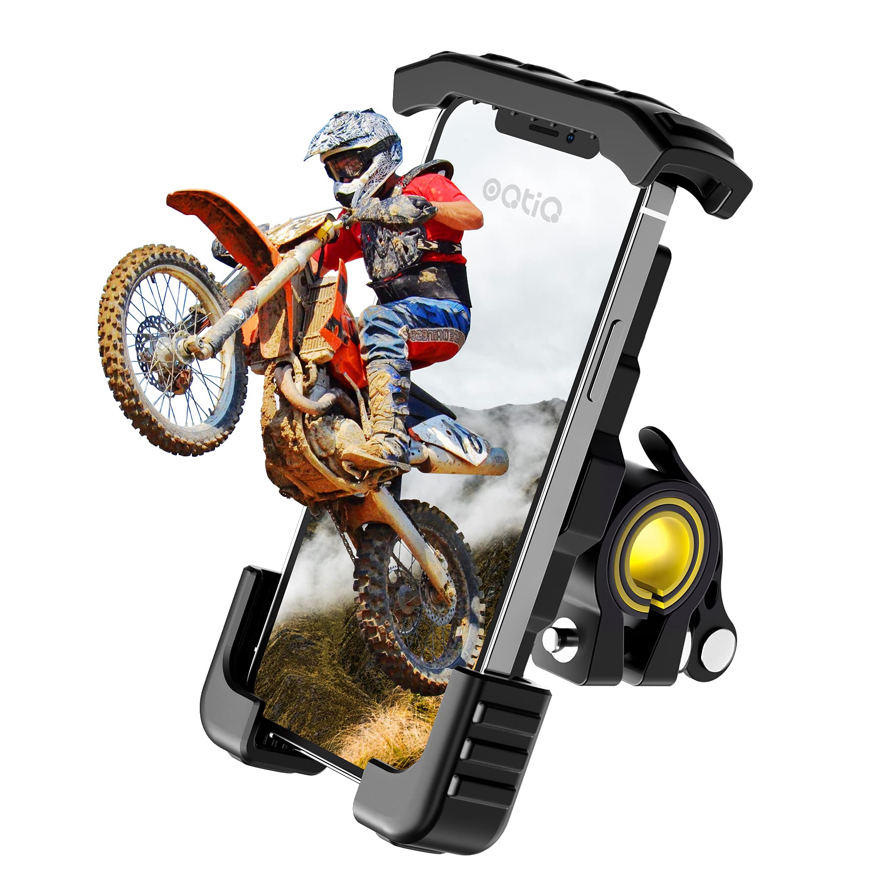 Oqtiq Dirt Bike Phone Mount, Motorcycle Handlebar Phone Mount Cell Phone Clamp, Scooter Phone Clip Compatible With Iphone 14/ Ip