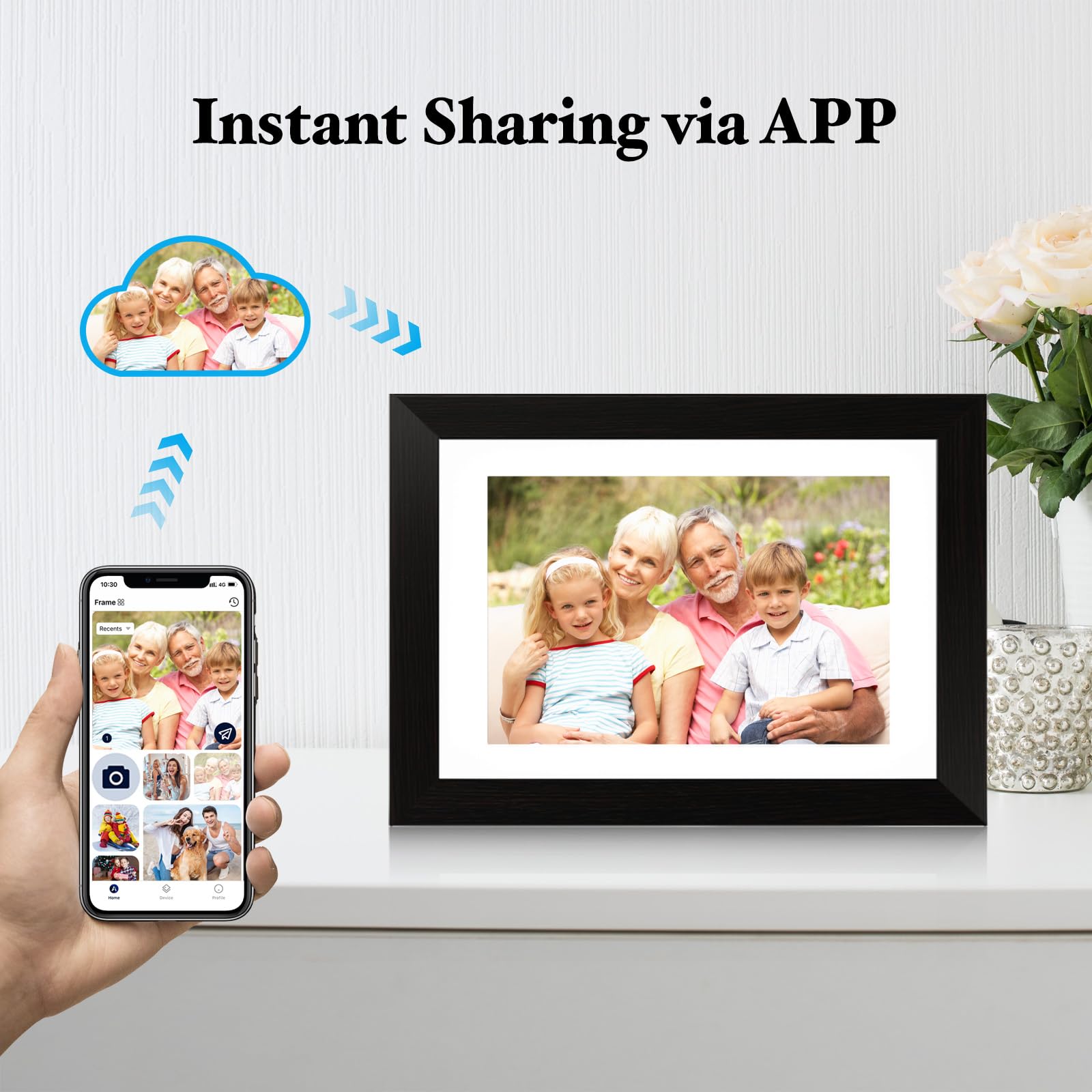 Ryesug Digital Picture Frame 10.1 Inch Wifi Smart Digital Photo Frame, Electronic Picture Frame Ips Hd Touchscreen With Black Wo