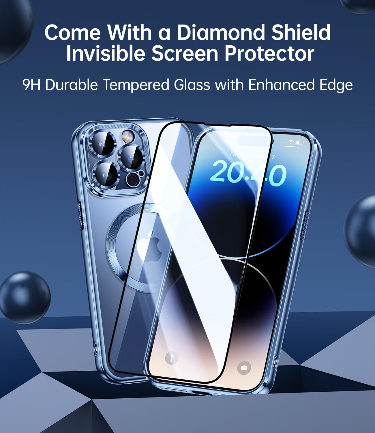 Jueshituo Magnetic Blue Titanium For Iphone 15 Pro Case With Full Camera Protection [No.1 Strong N56 Magnets] [Military Grade Dr