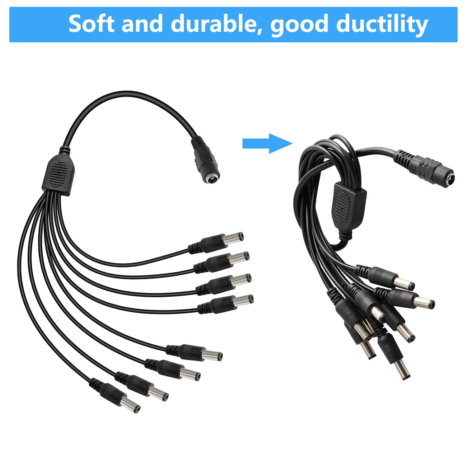 Saisn Dc Power Y Splitter Cable 1 Female To 8 Male Plug For Cctv Camera (1 To 8)