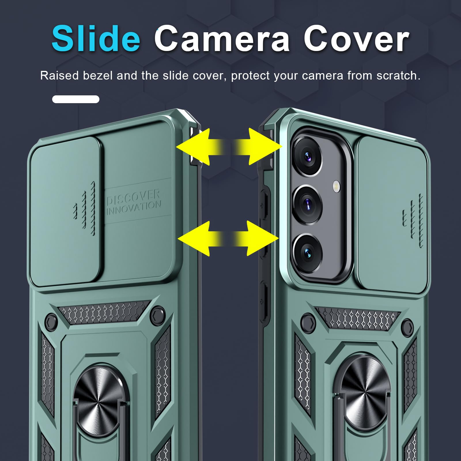 Janmitta Compatible With Samsung Galaxy S24+ Plus Case Built In Slide Camera Lens Cover+Screen Protector+Finger Ring Holder Kick