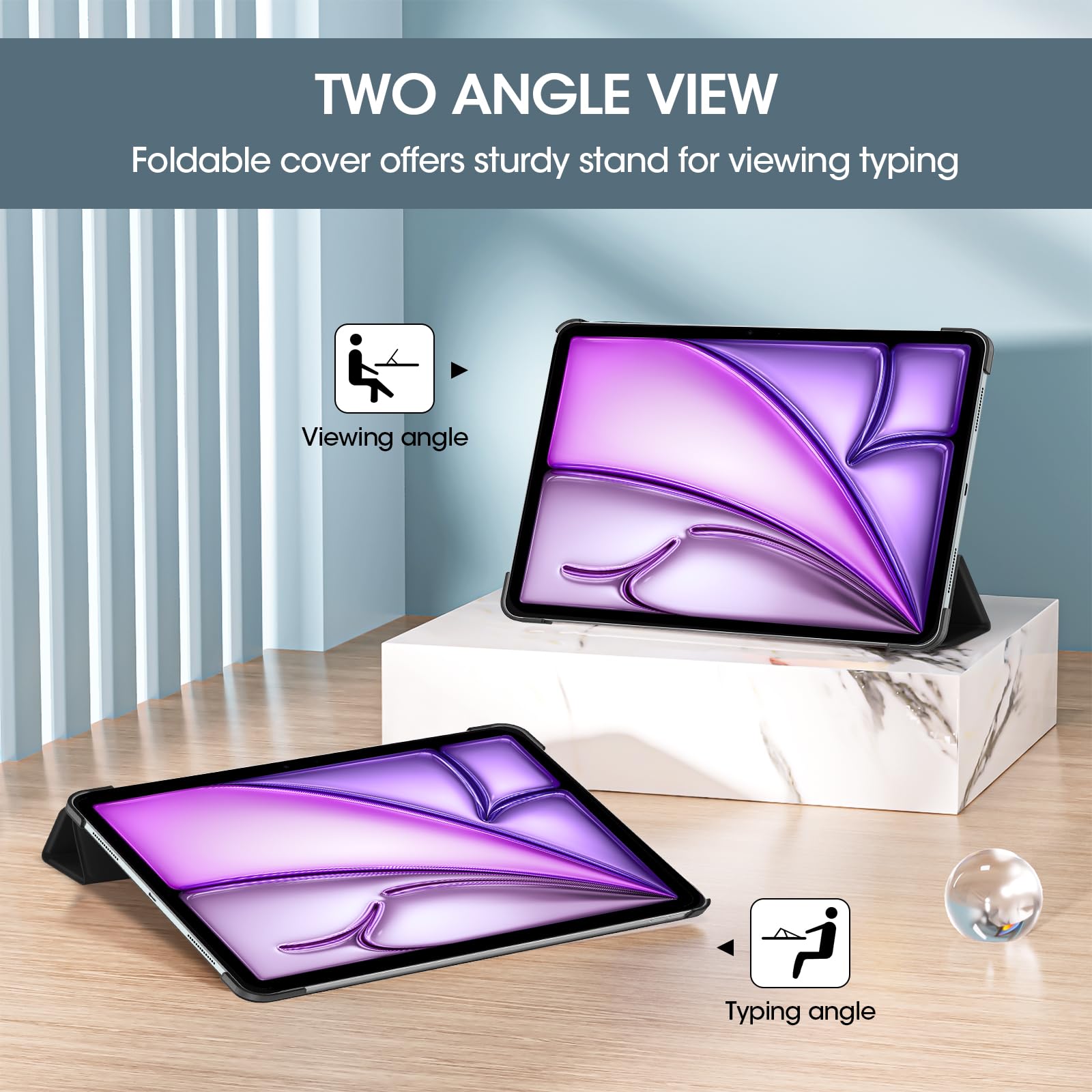 ProCase Slim Smart Cover for iPad Air 13 (M2/M3) - Black, Translucent Hard Shell, Touch ID, Auto Wake/Sleep Feature