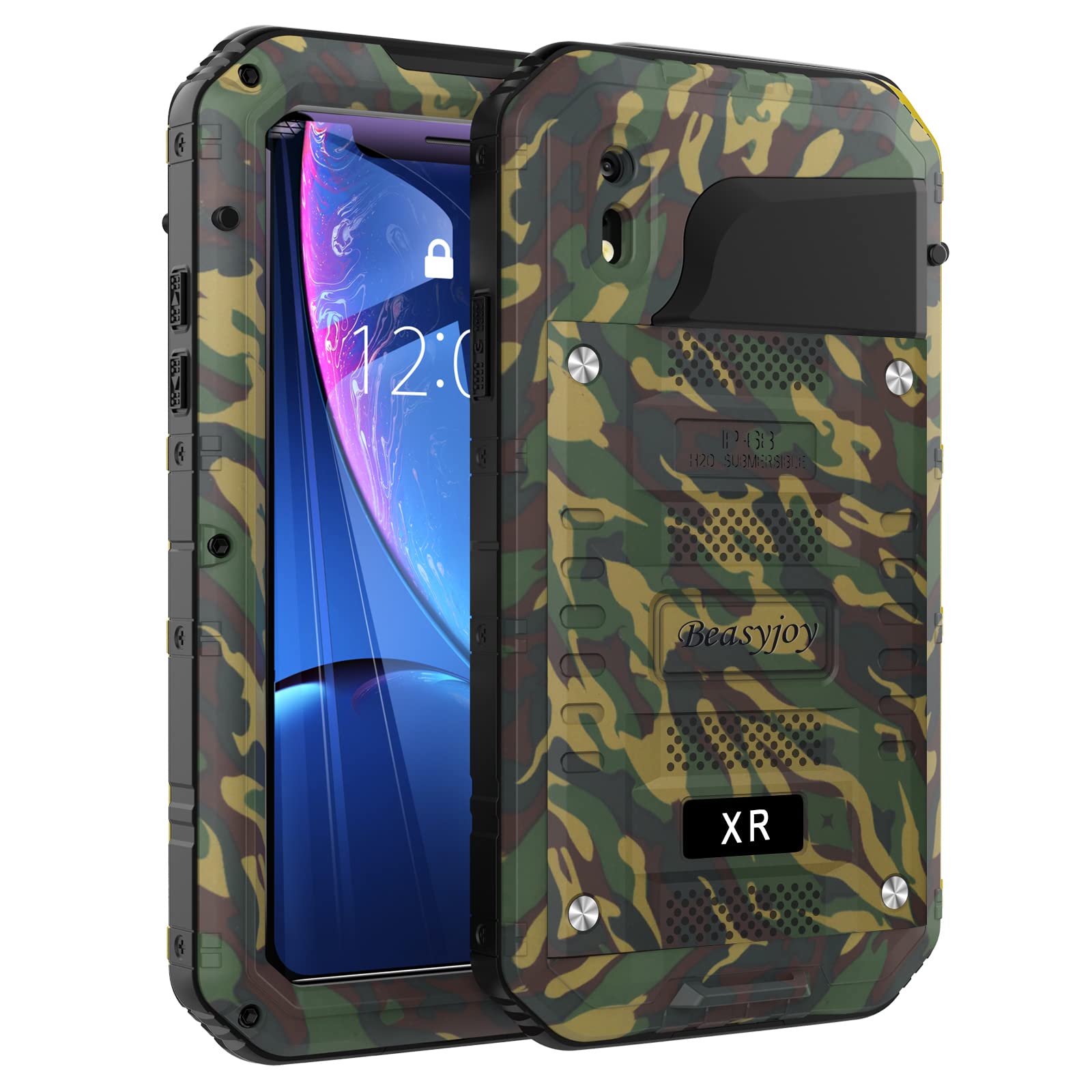 Beasyjoy for iPhone XR Metal Case Heavy Duty with Screen Full Body Protective Waterproof Shockproof Drop Proof Tough Rugged Hybr