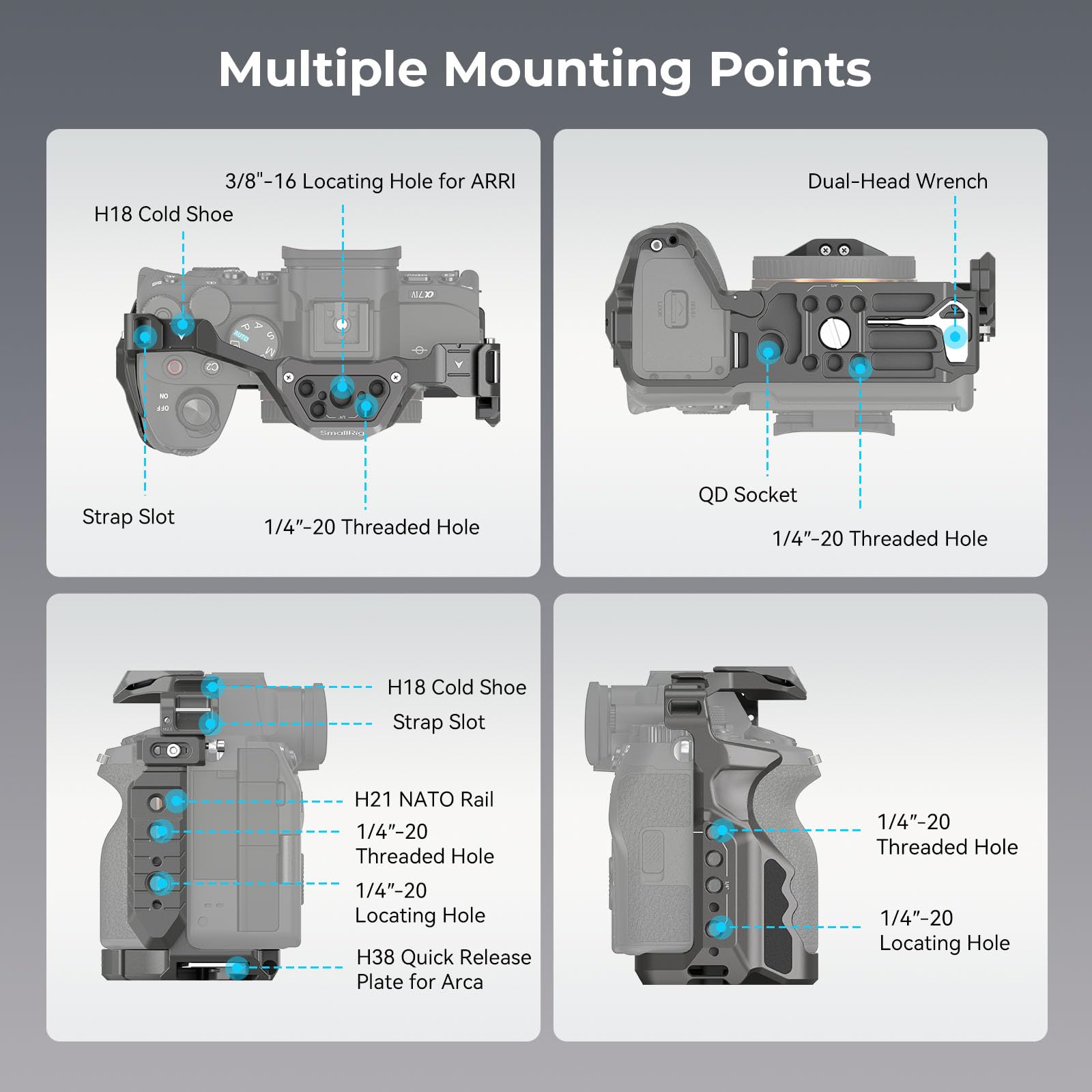 Smallrig Hawklock Quick Release Cage For Sony A7R V/A7 Iv/A7S Iii/A7R Iv/A1, Camera Cage With Cold Shoe/Nato Rail/Quick Release