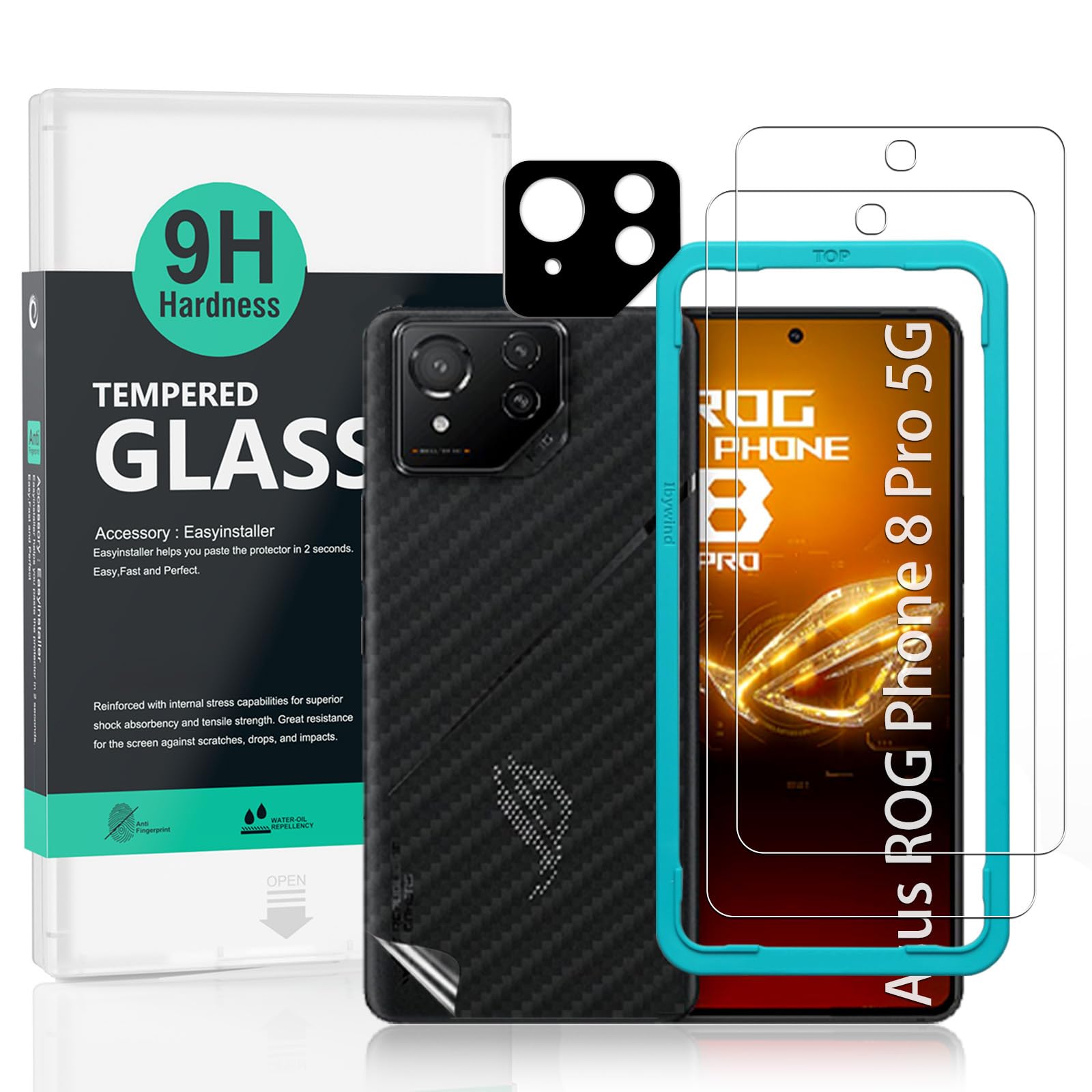 Ibywind 2 Pack Screen Protector For Asus ROG Phone 8 Pro 5G 6.78,9H Hardness Tempered Glass,With 1Pc Camera Lens Protector,1Pc B